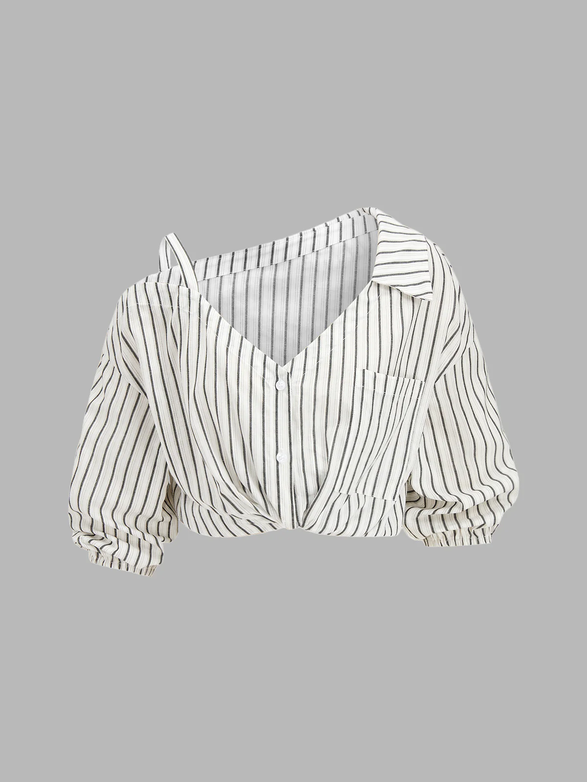 Striped Cotton Cold Shoulder Half Sleeve Blouse