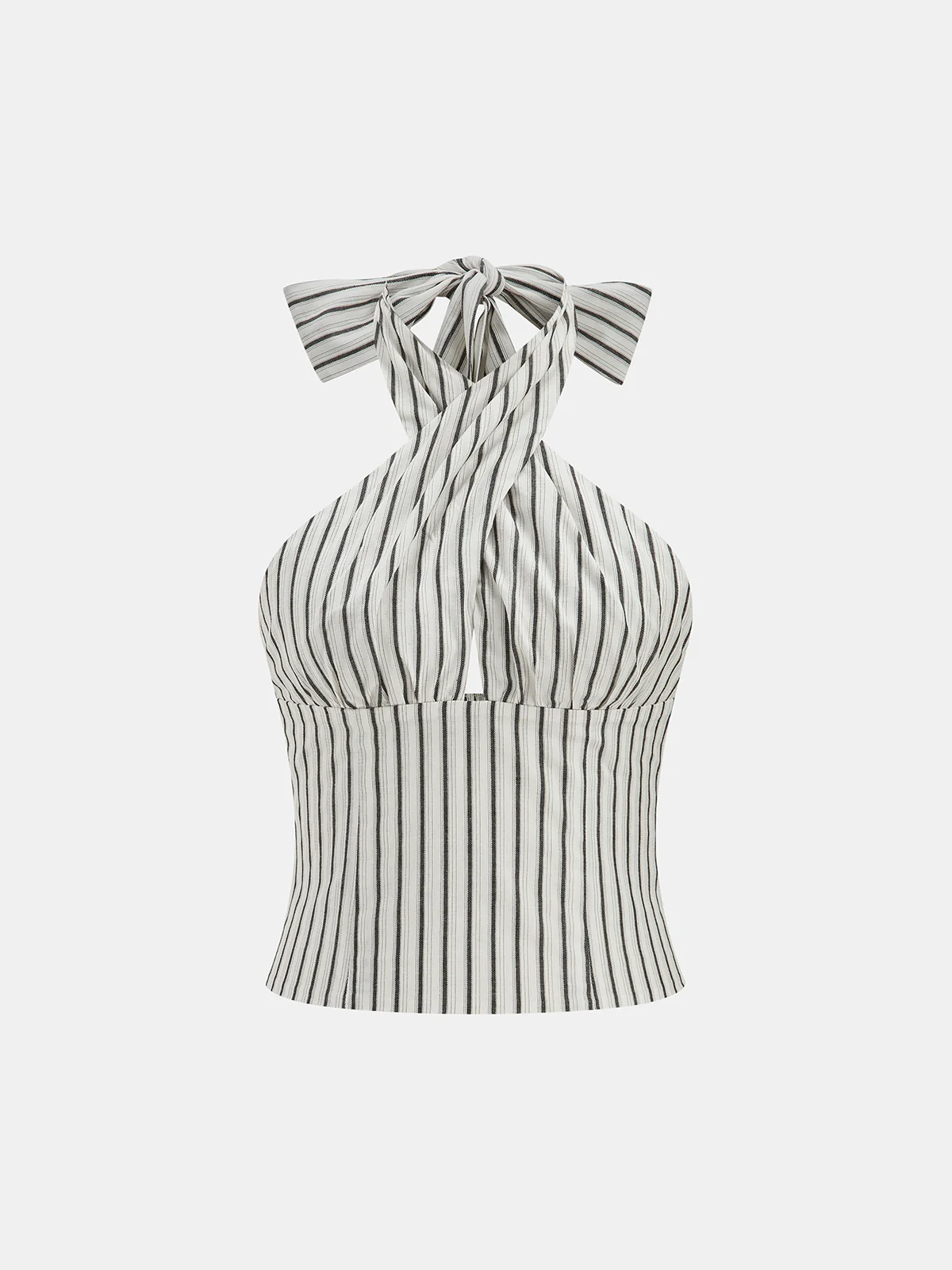 Striped Cotton Crisscross Halter Top - Image 2