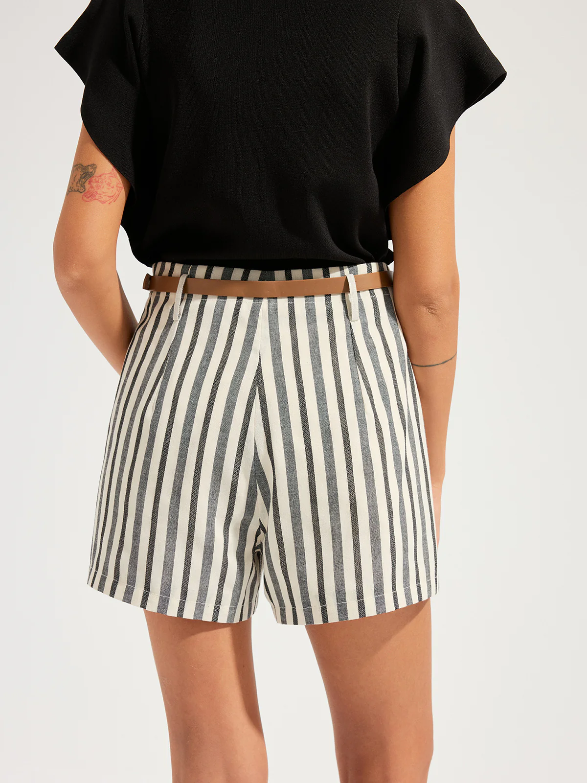 Striped Cotton Linen Belted Shorts - Image 2