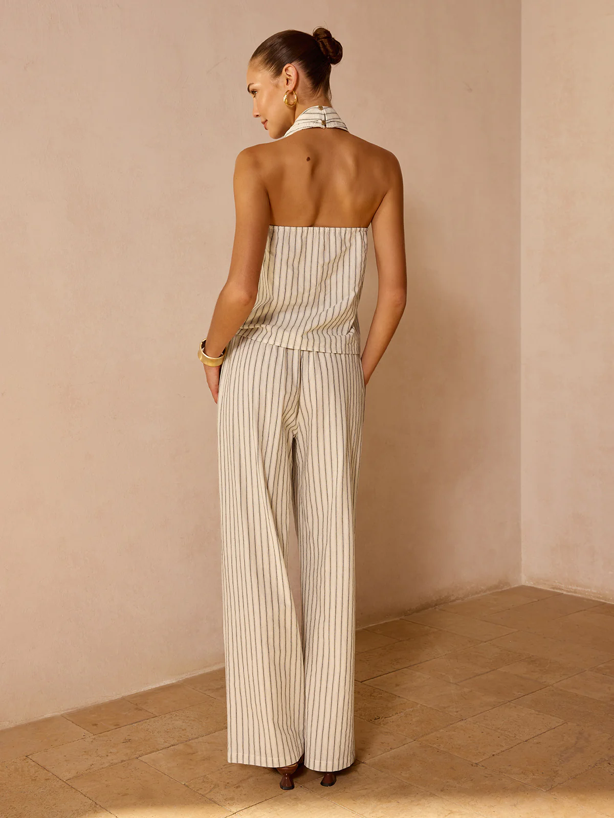 Striped Cotton Linen Halter Top & Pant Set - Image 7