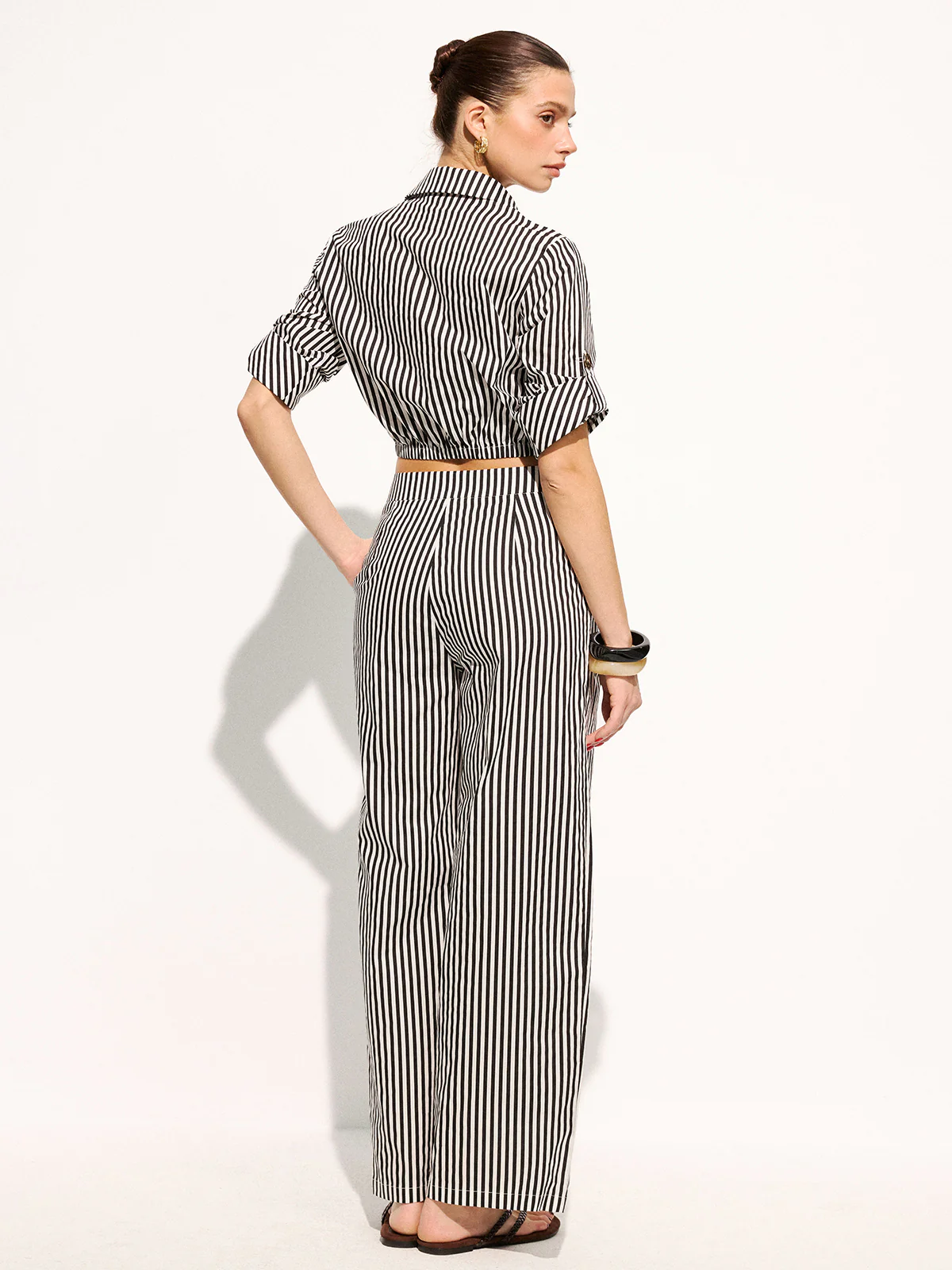 Striped Cropped Shirt & Wide Leg Pants Set - Image 6
