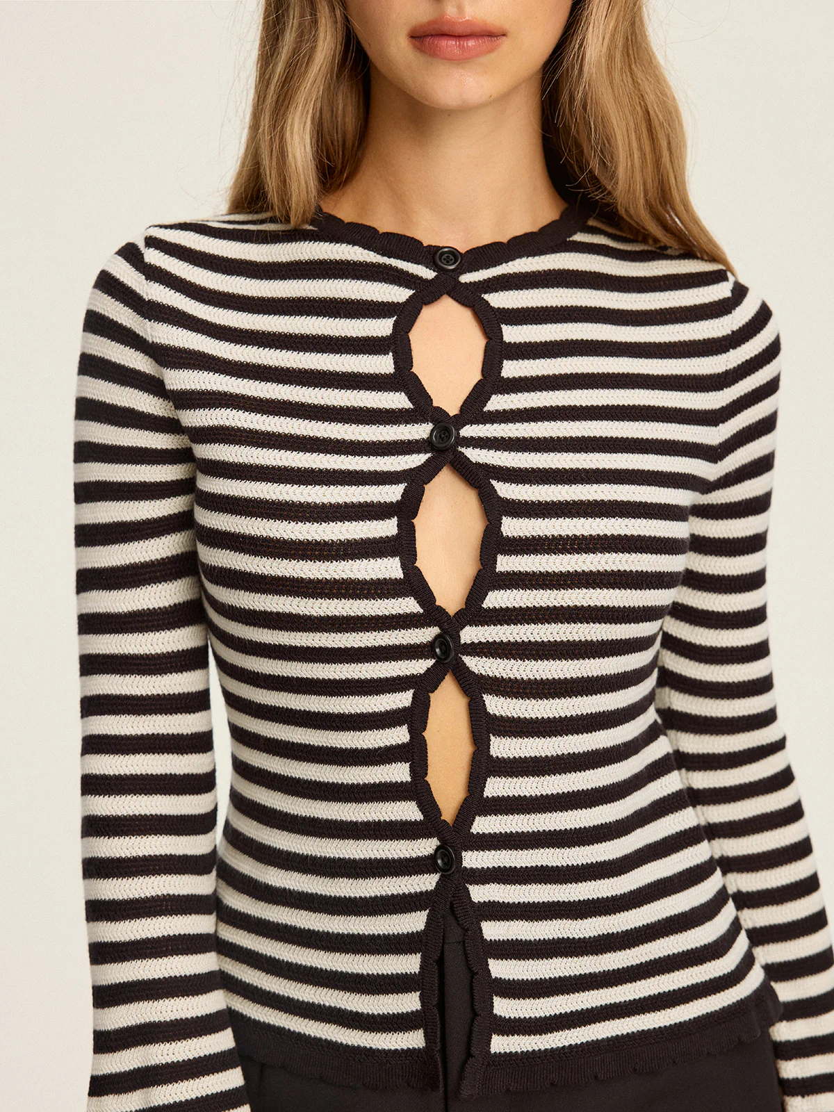 Striped Cut-Out Flare Sleeve Knit Top - Image 4