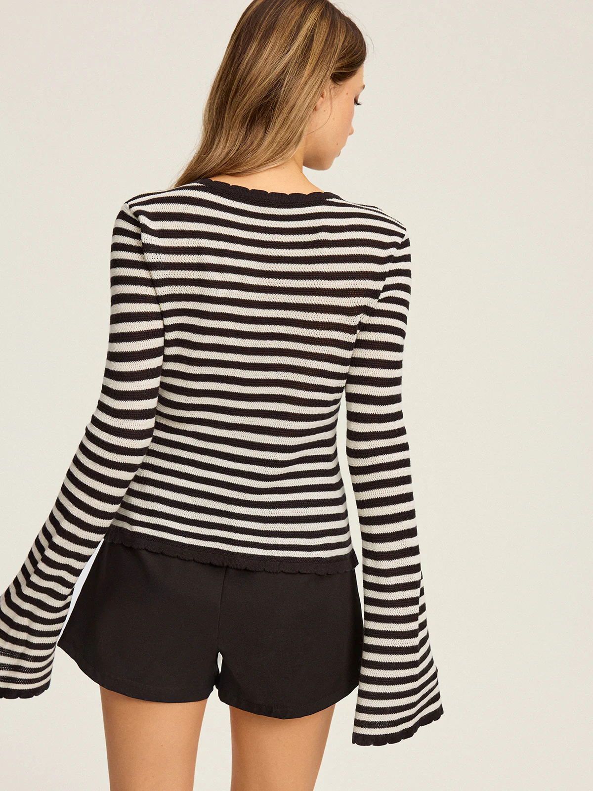 Striped Cut-Out Flare Sleeve Knit Top - Image 7