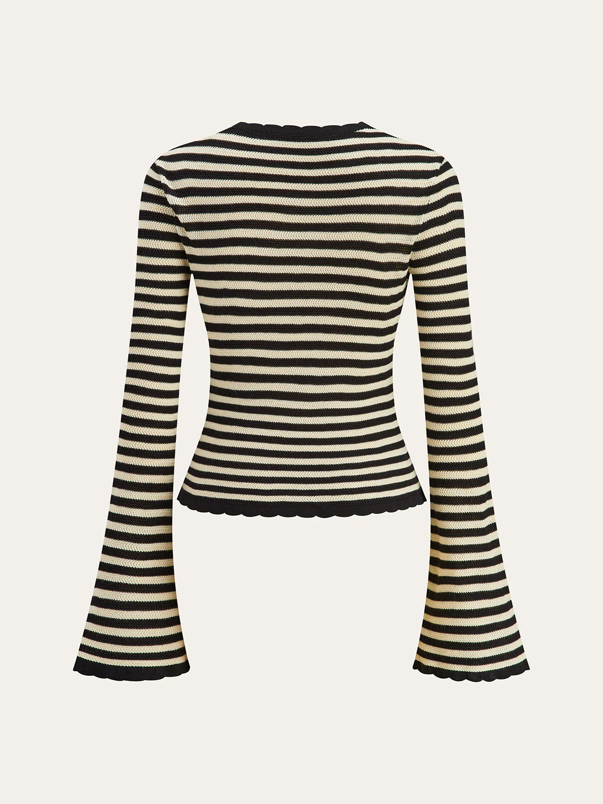 Striped Cut-Out Flare Sleeve Knit Top - Image 8