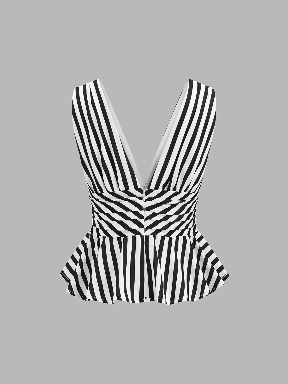 Striped Deep V Peplum Sleeveless Top - Image 2