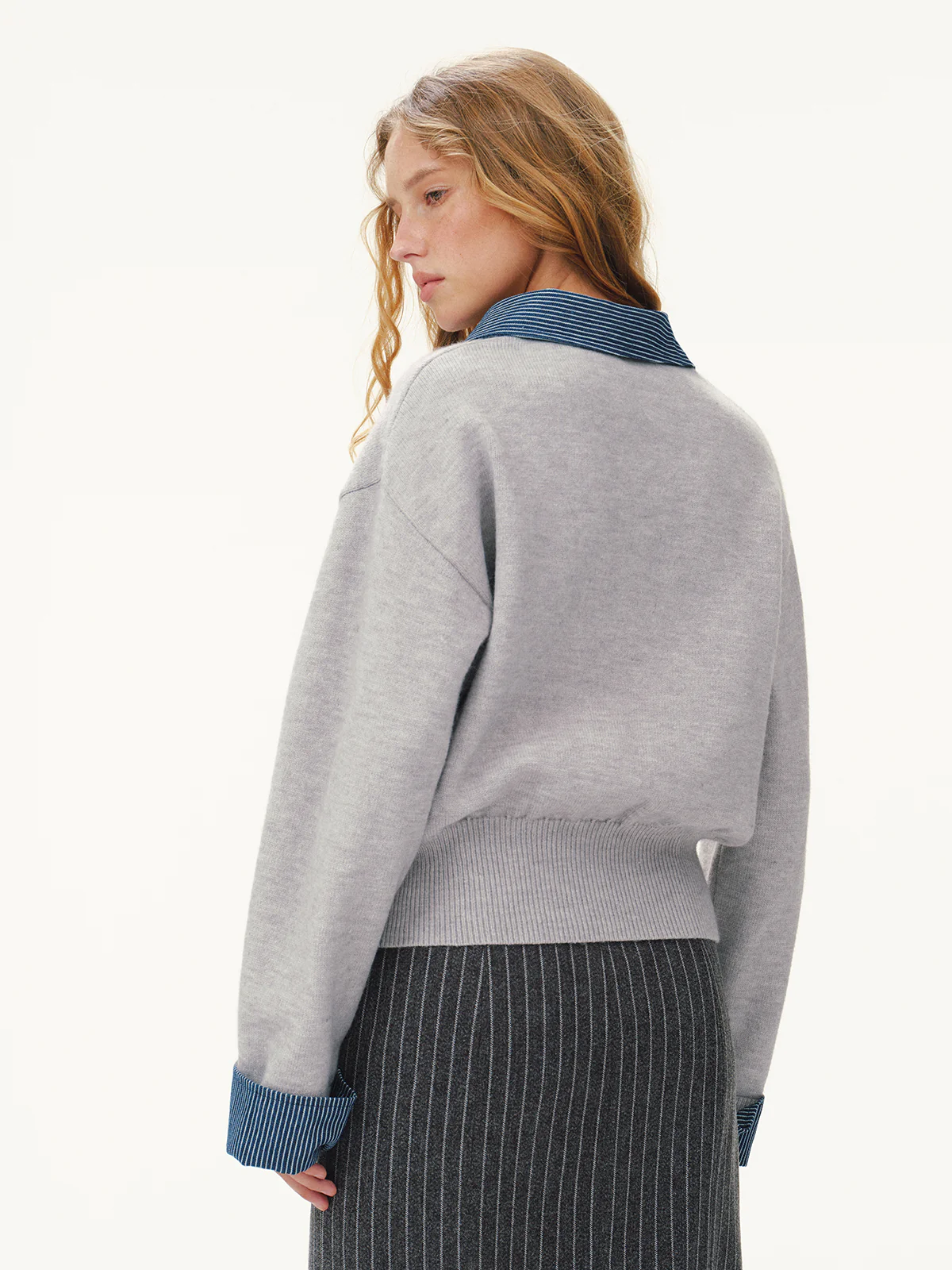 Striped Denim Panel Polo Sweater - Image 6