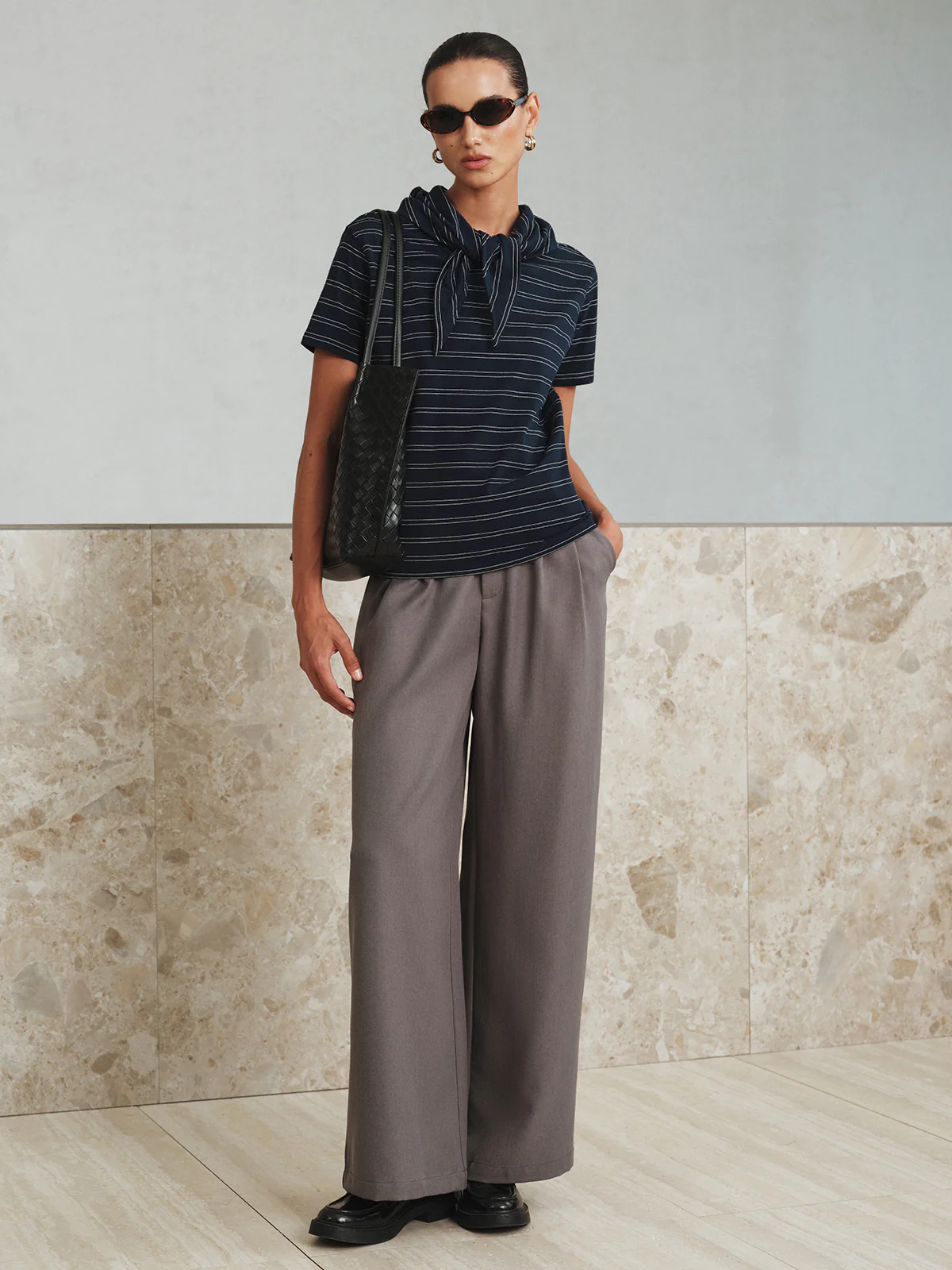 Striped Detachable Scarf Collar T-Shirt - Image 3