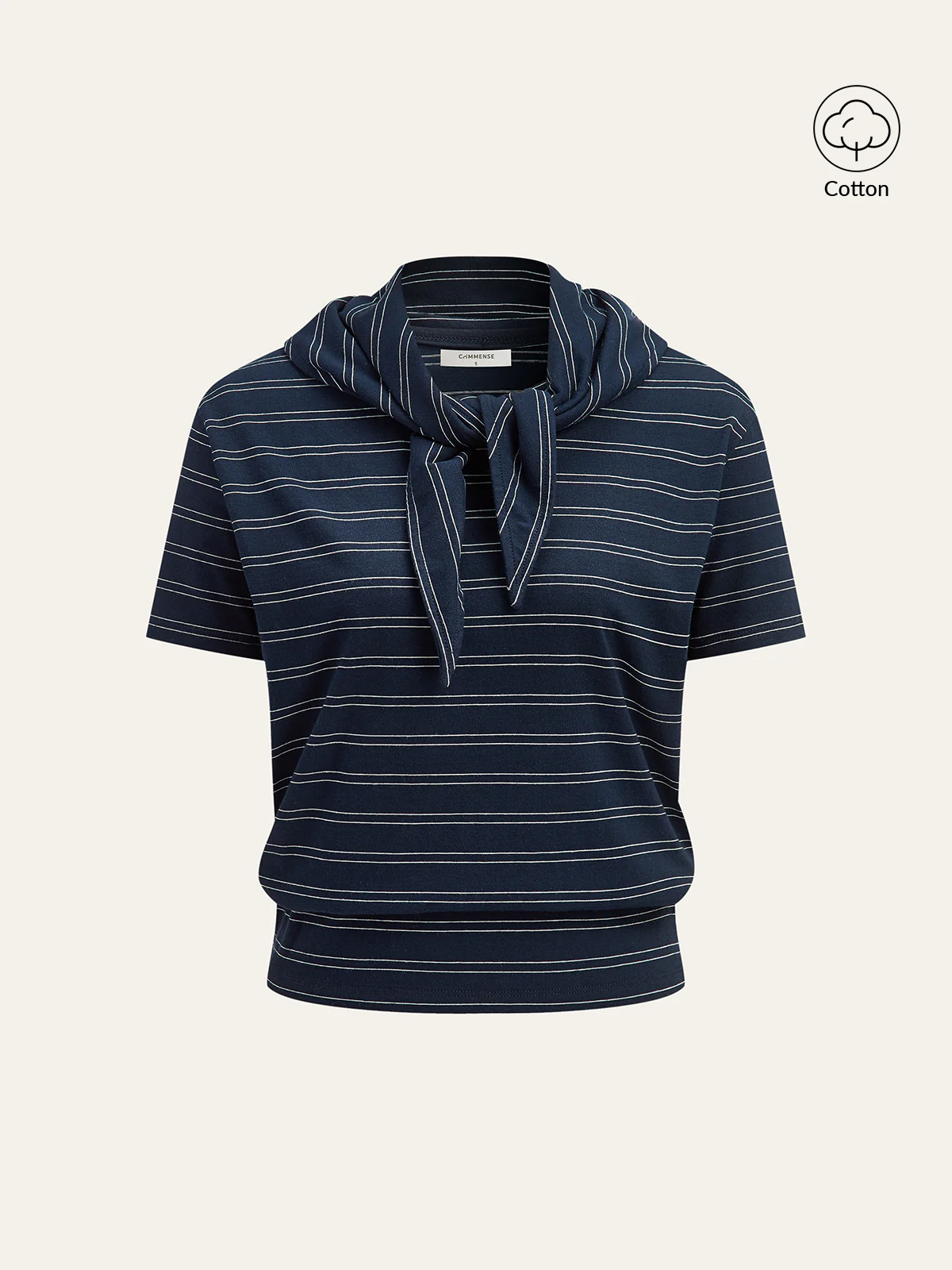 Striped Detachable Scarf Collar T-Shirt - Image 7