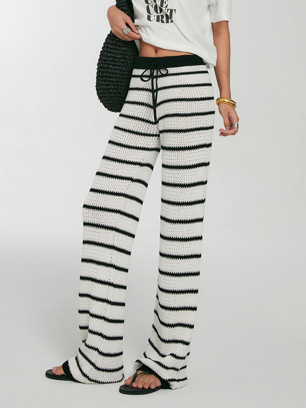 Striped Drawstring Knit Pants - Image 5