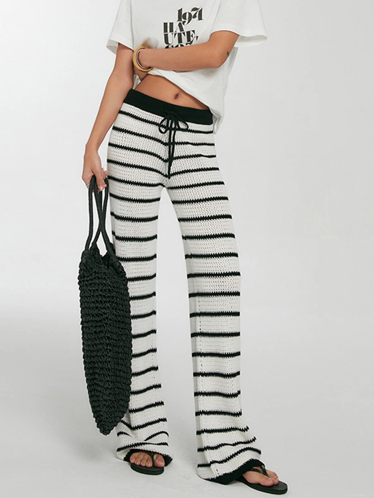 Striped Drawstring Knit Pants - Image 6