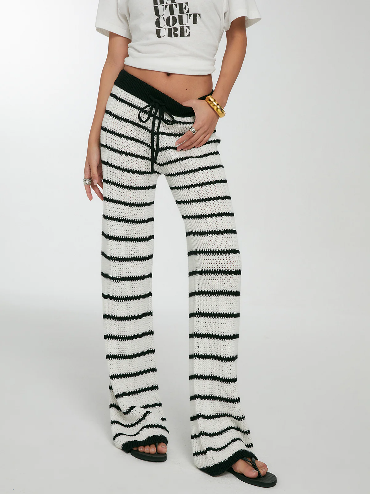 Striped Drawstring Knit Pants - Image 7