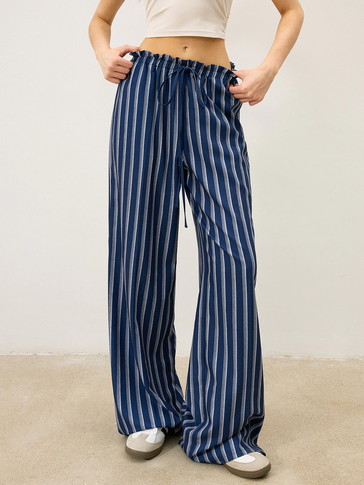 Striped Drawstring Wide-Leg Pants - Image 2