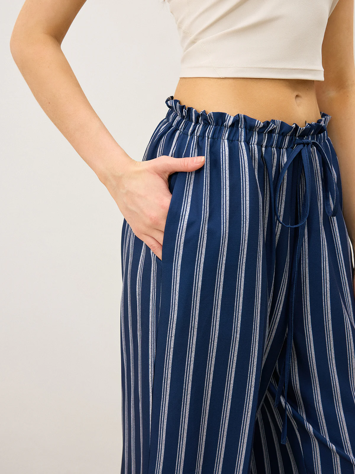 Striped Drawstring Wide-Leg Pants - Image 4