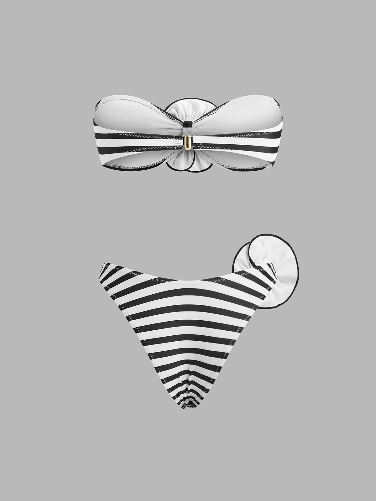 Striped Floral Detail Bandeau Bikini Set - Image 3