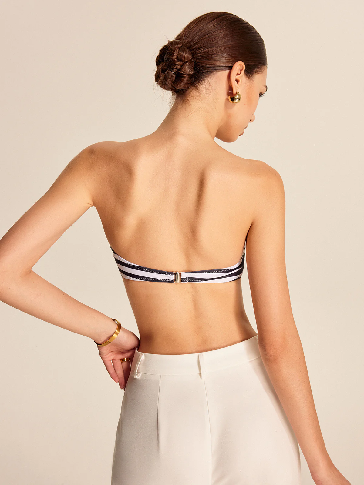 Striped Floral Detail Bandeau Bikini Set - Image 6