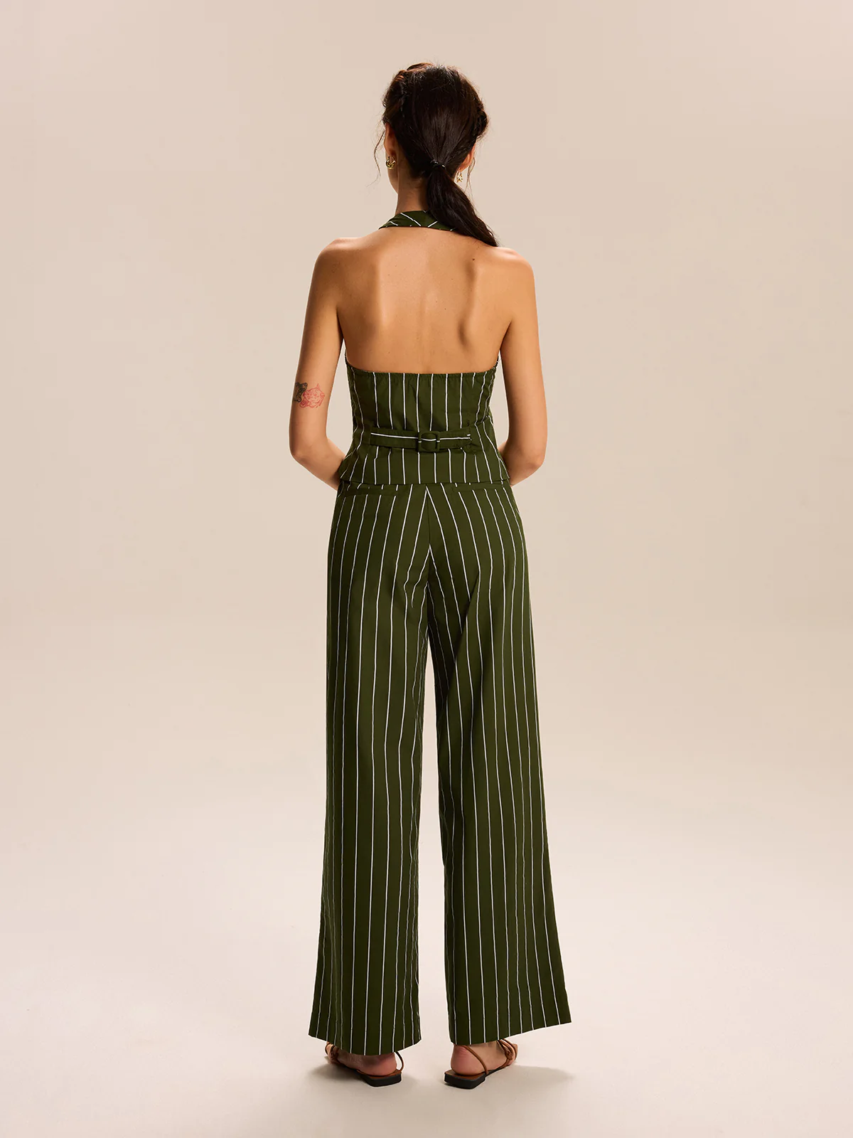 Striped Halter-Neck Vest and Wide-Leg Pants Set - Image 6