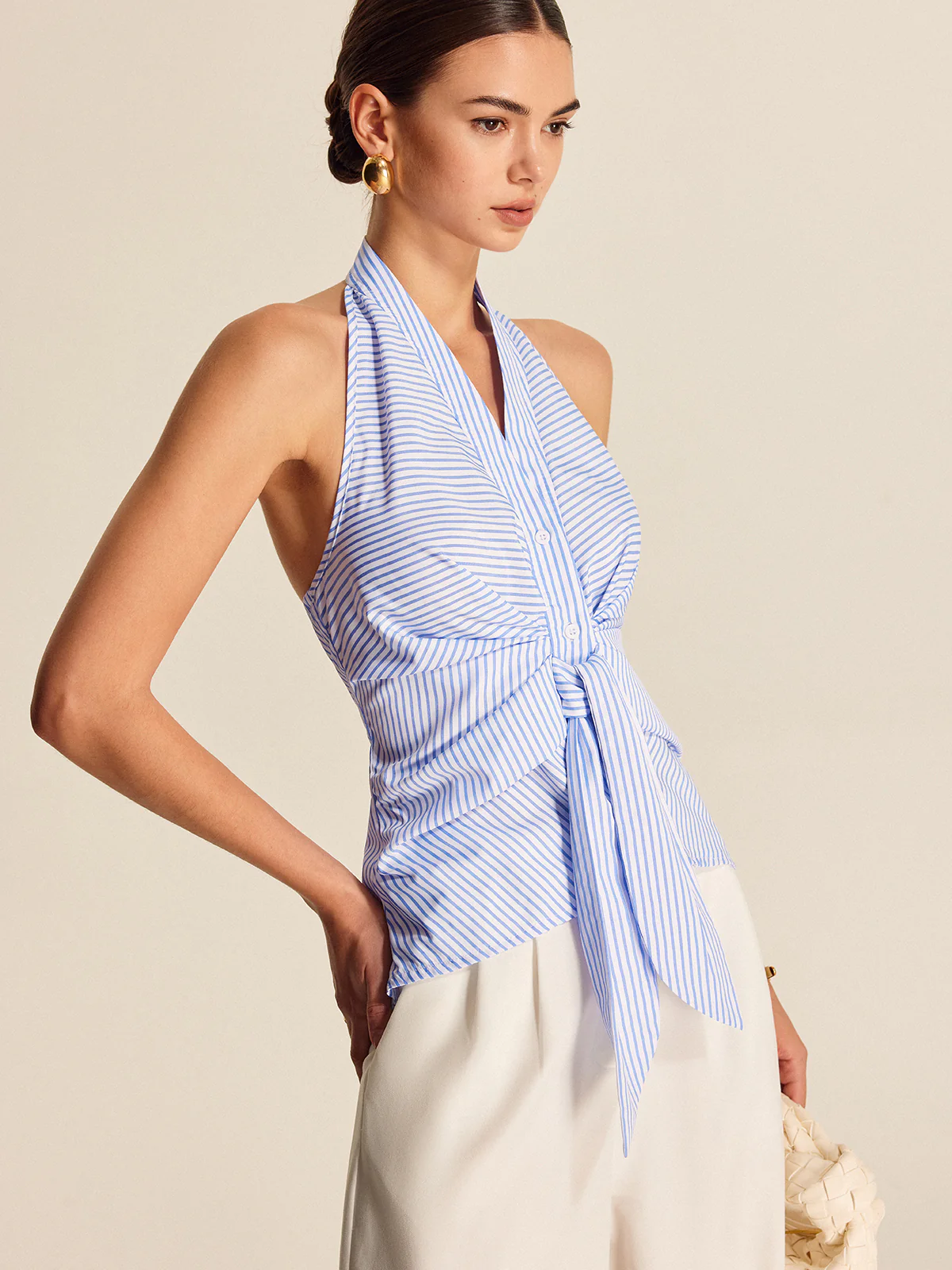 Striped Halter Tie Top - Image 3