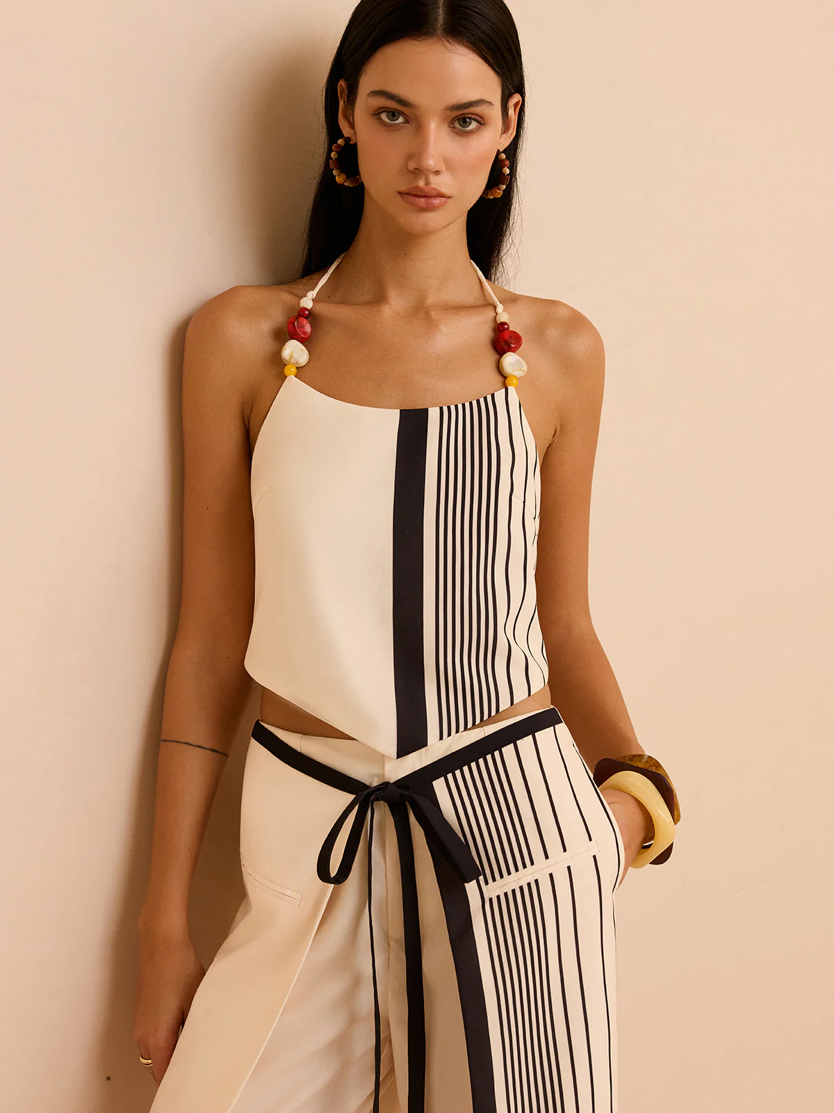 Striped Halter Top with Beaded Straps - Image 4