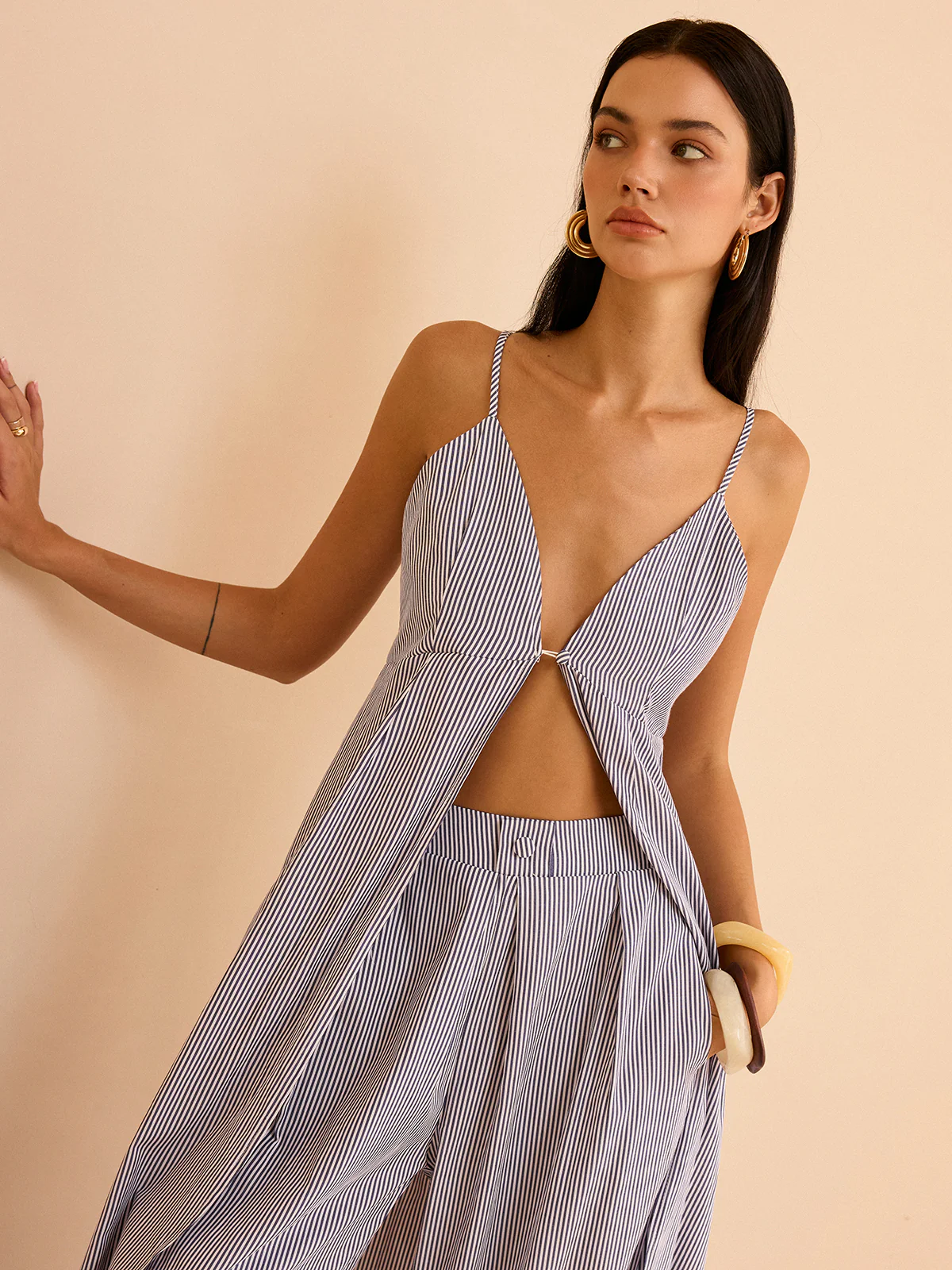 Striped Long Cami Top and Wide-Leg Pants Set - Image 4