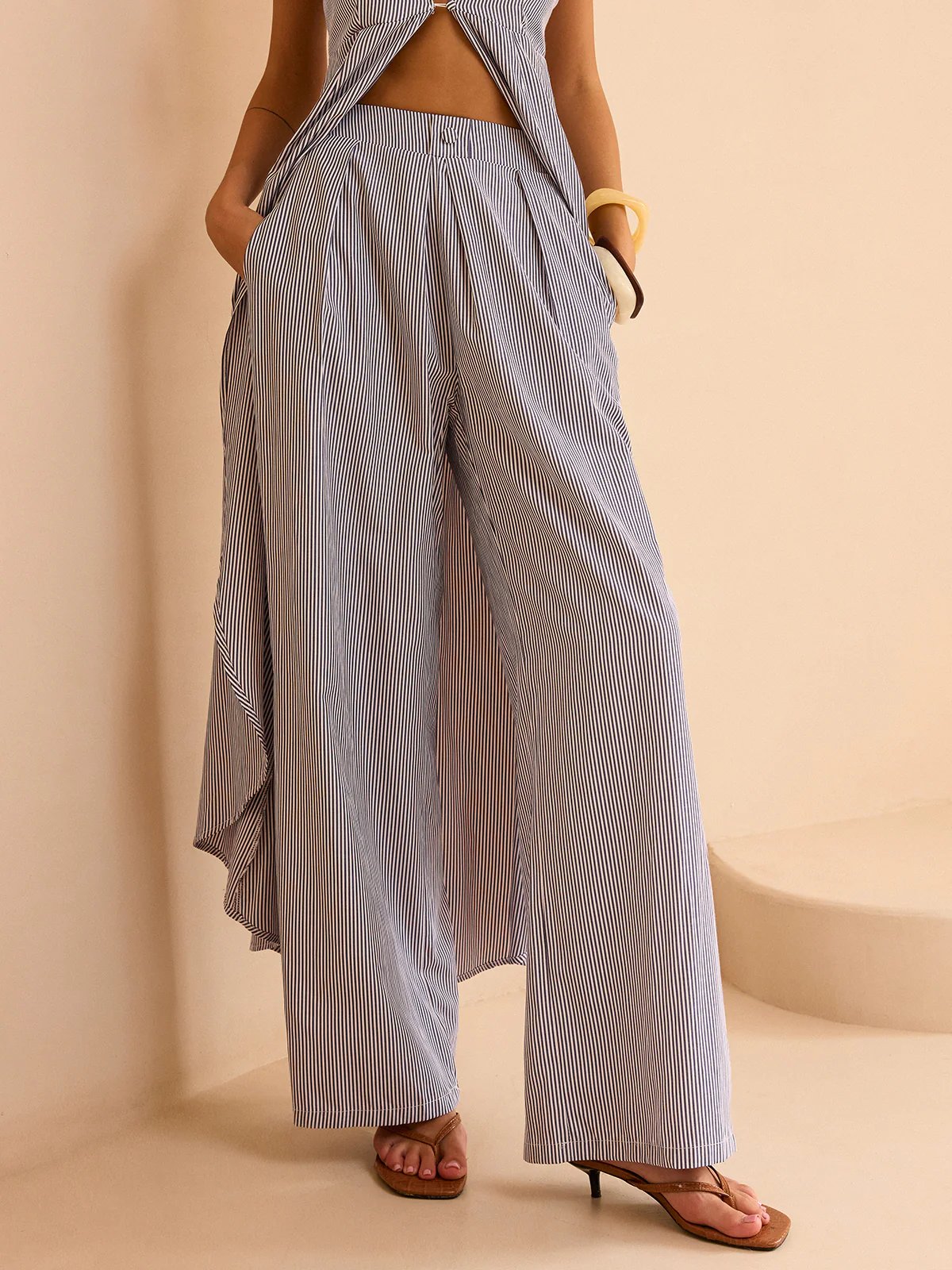Striped Long Cami Top and Wide-Leg Pants Set - Image 5