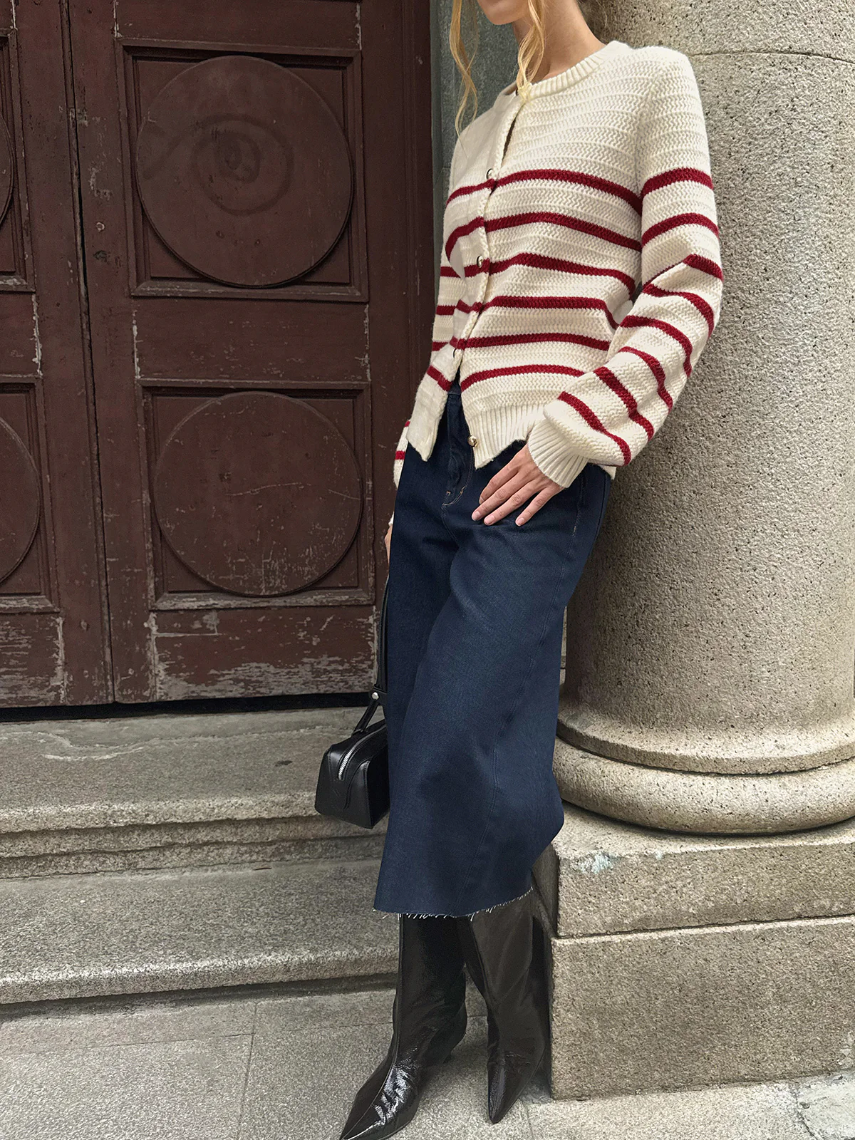 Striped Metal Button Cardigan - Image 2