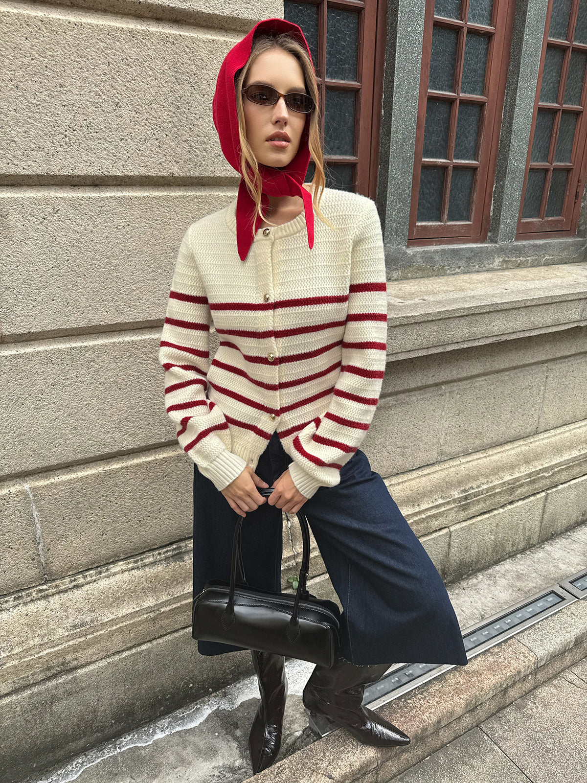 Striped Metal Button Cardigan - Image 4