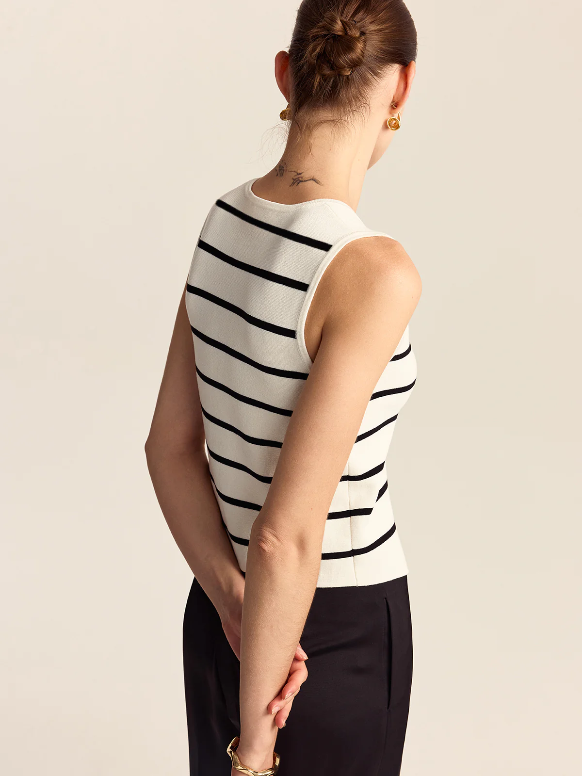 Striped Metal Button Sleeveless Sweater Vest - Image 6
