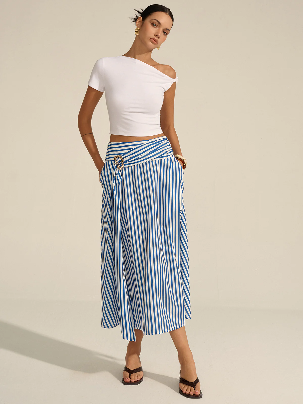 Striped Metal Decor Maxi Skirt - Image 3