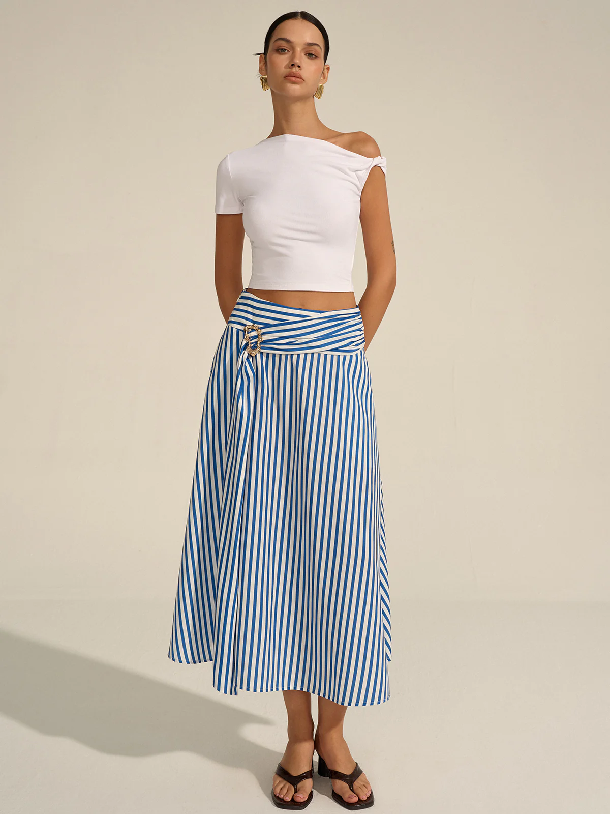 Striped Metal Decor Maxi Skirt - Image 4