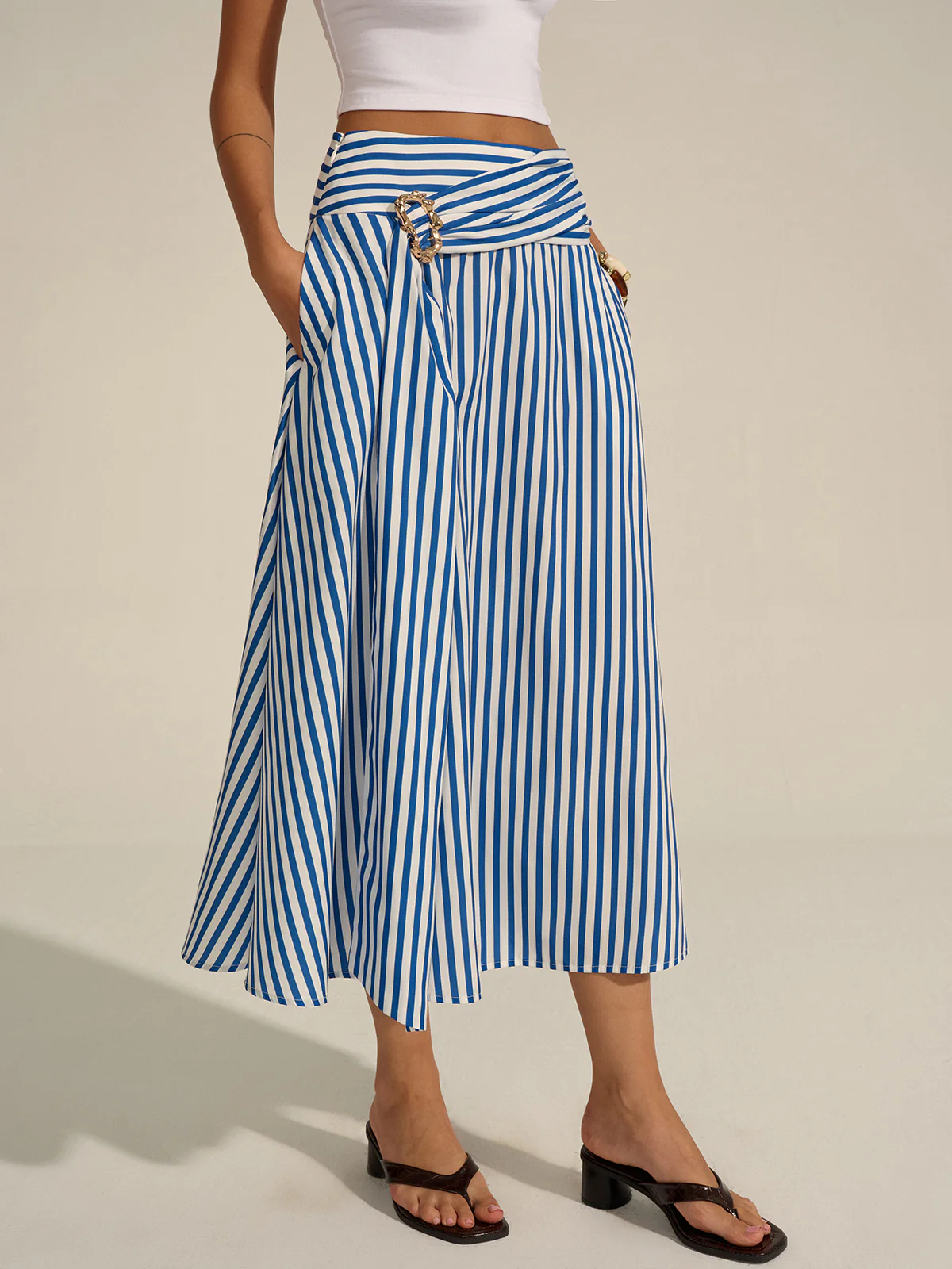 Striped Metal Decor Maxi Skirt - Image 5