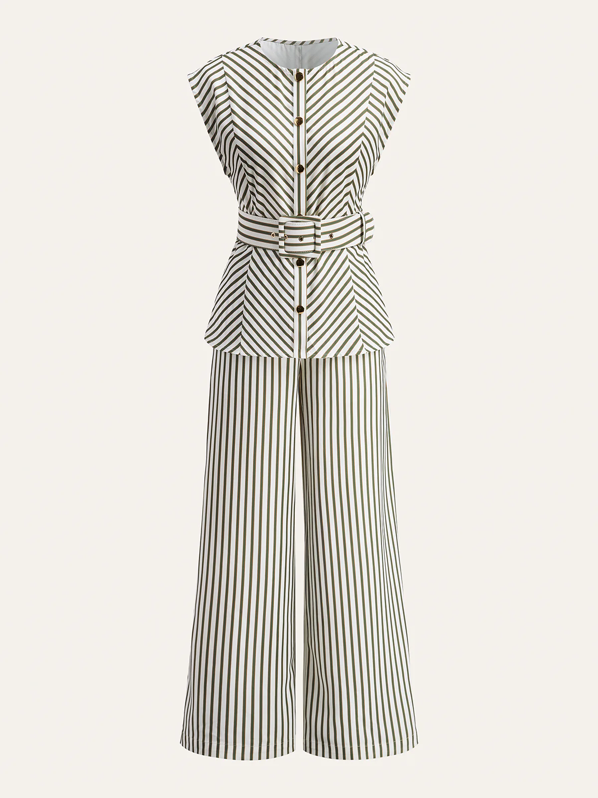 Striped Metal Round-Neck Shirt With Belt - Image 8