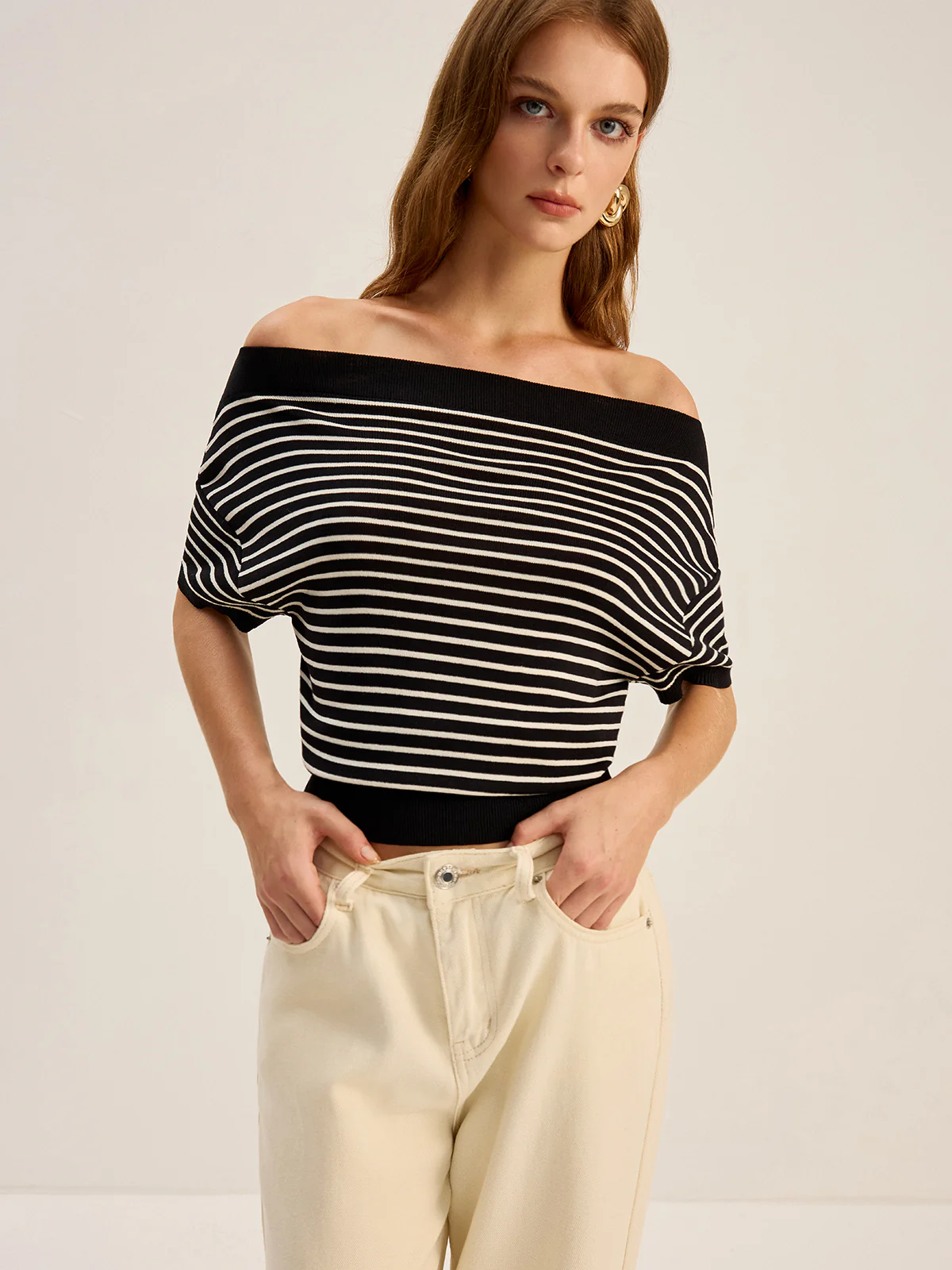 Striped Off-Shoulder Knit Top - Image 5