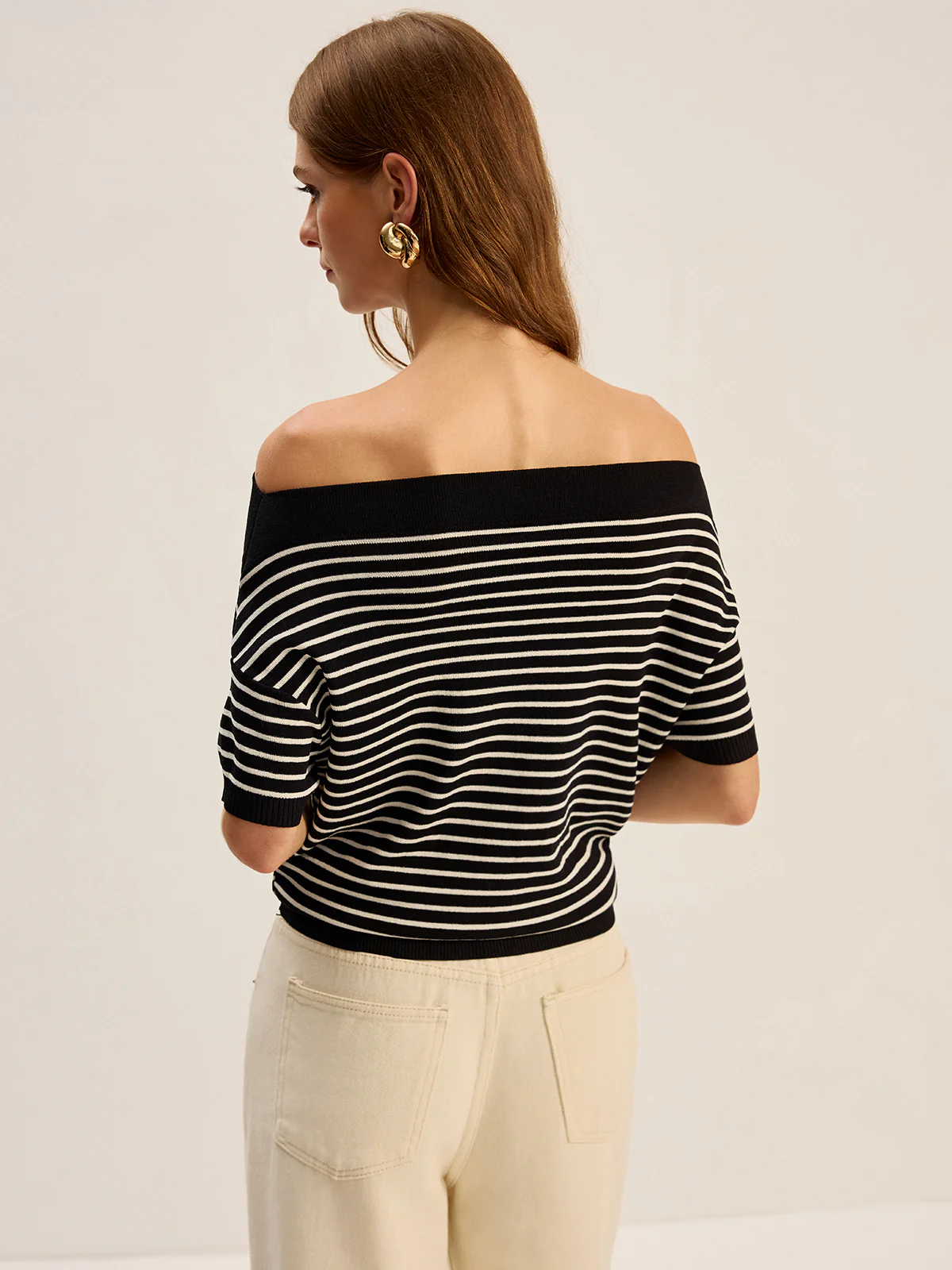 Striped Off-Shoulder Knit Top - Image 6