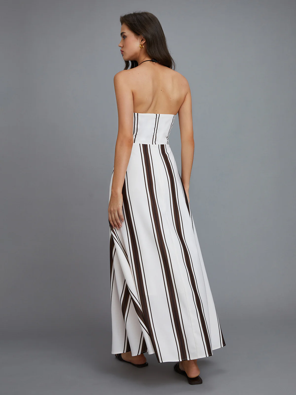 Striped Off-Shoulder Long Dress - Image 2