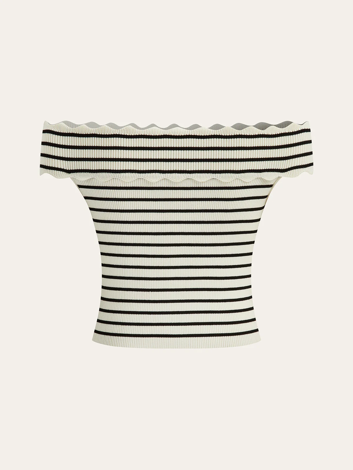 Striped Off-Shoulder Metal Button Knit Top - Image 2