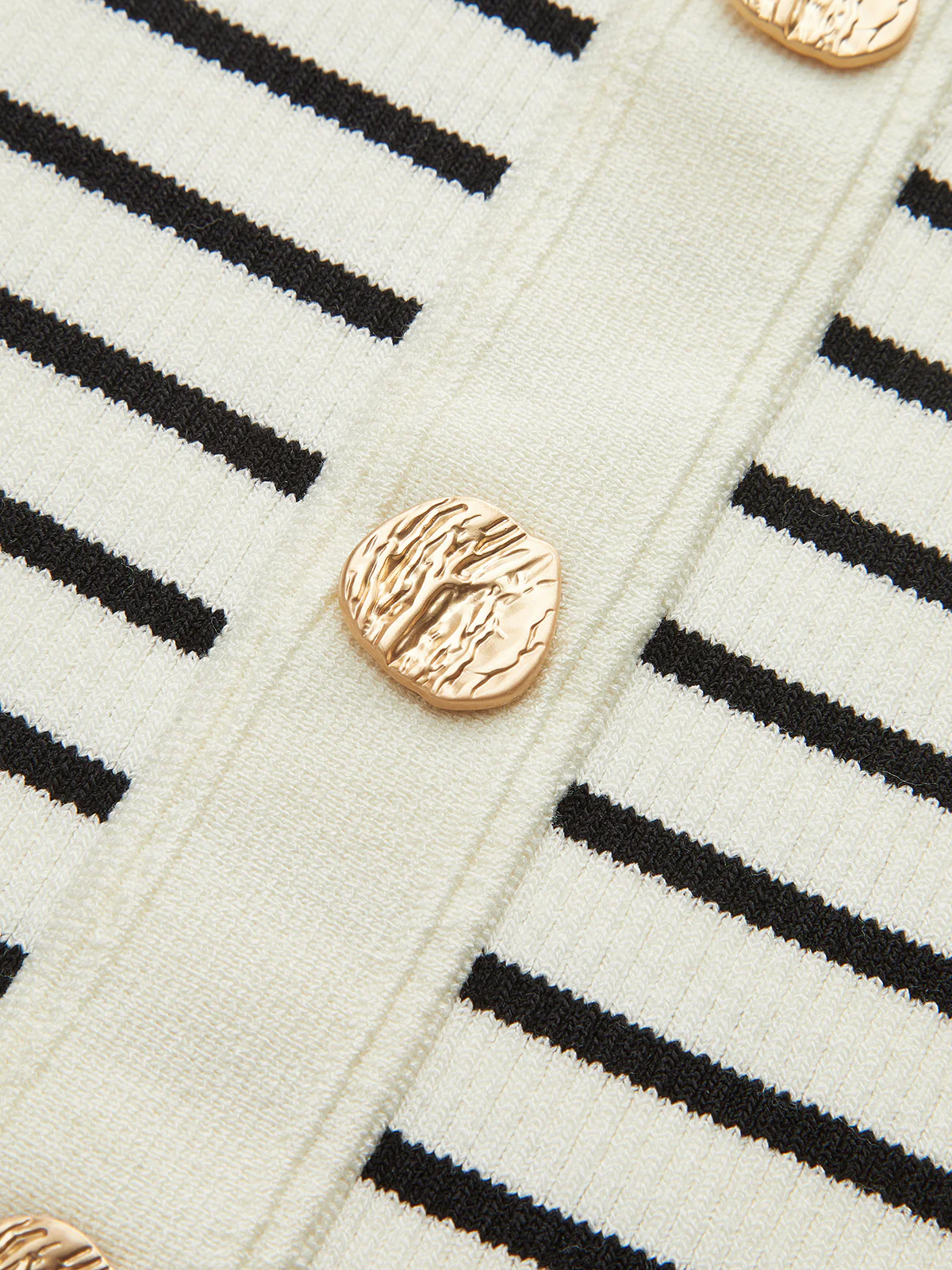 Striped Off-Shoulder Metal Button Knit Top - Image 3