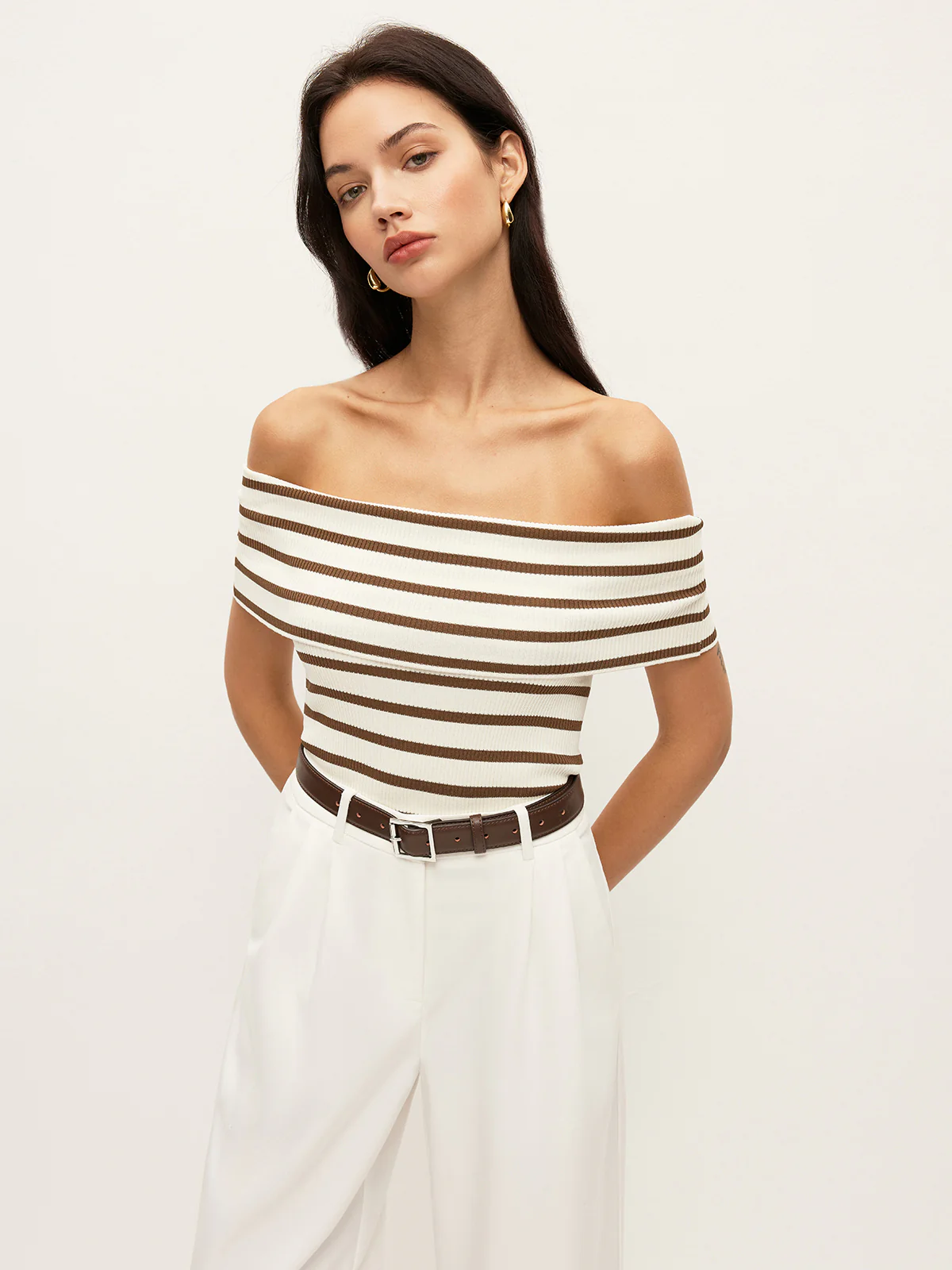 Striped Off-Shoulder Ribbed Top - Image 6