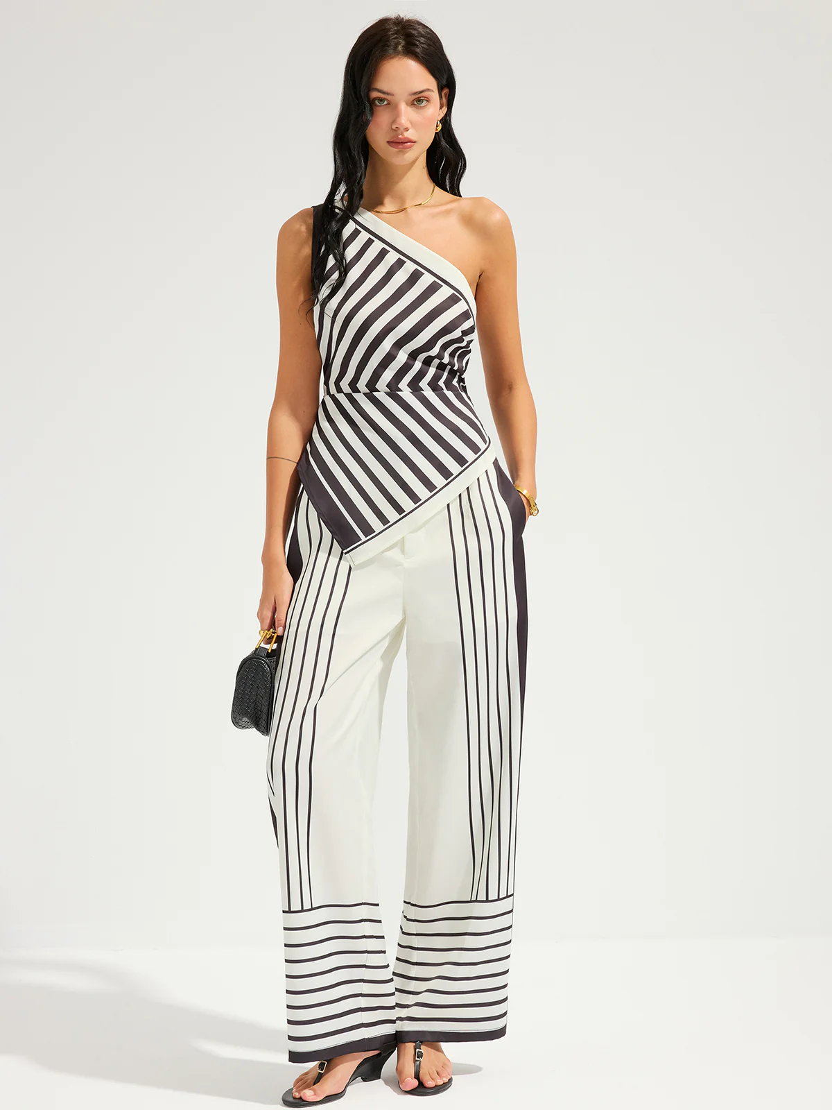 Striped One-Shoulder Top & Pants Set - Image 2
