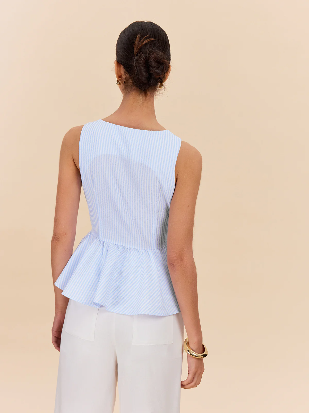 Striped Peplum Top With Bow Details - Image 7
