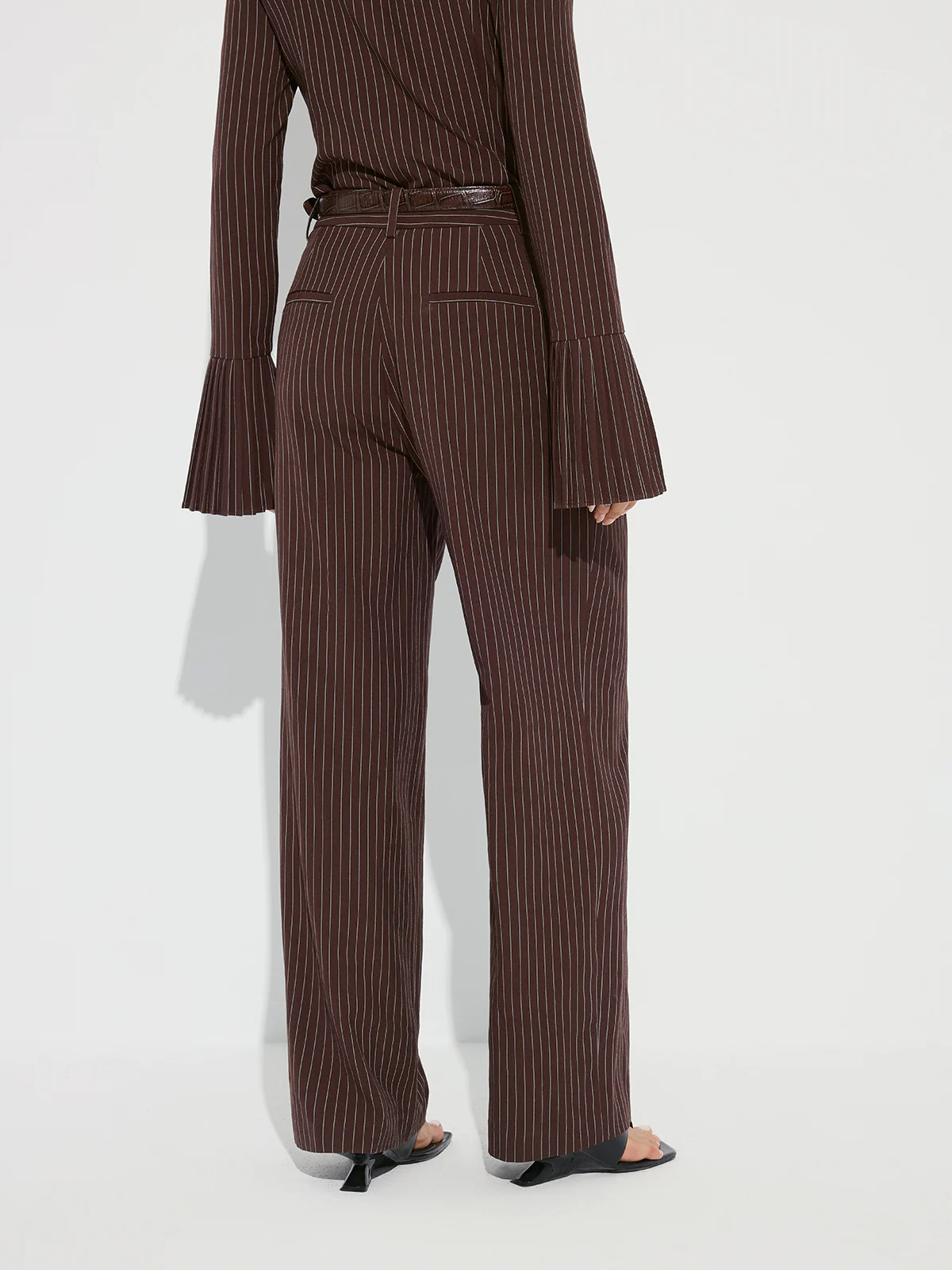 Striped Pleated Wide-Leg Pants without Belt - Image 4
