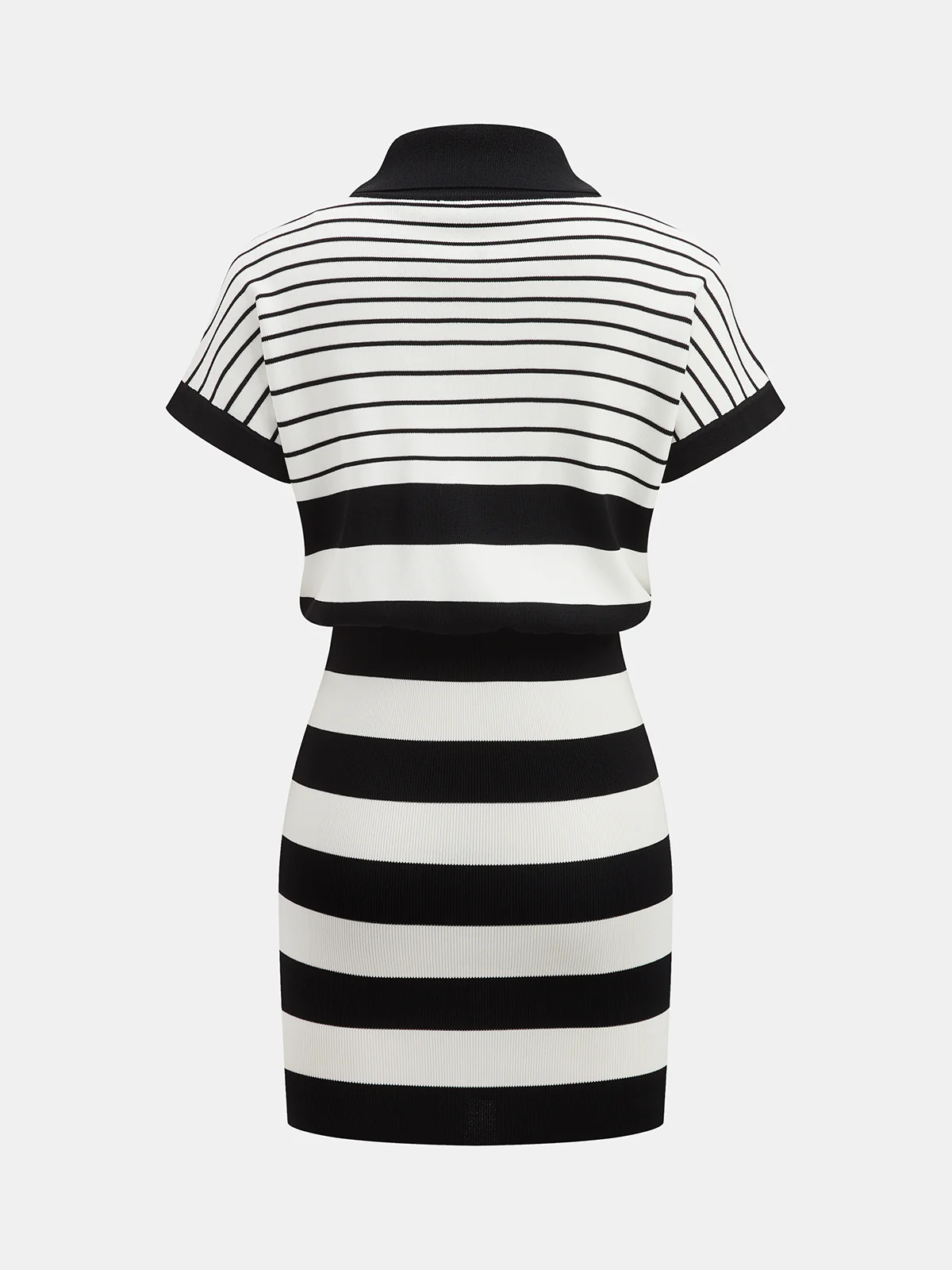 Striped Polo Short Sleeve Bodycon Sweater Dress - Image 2