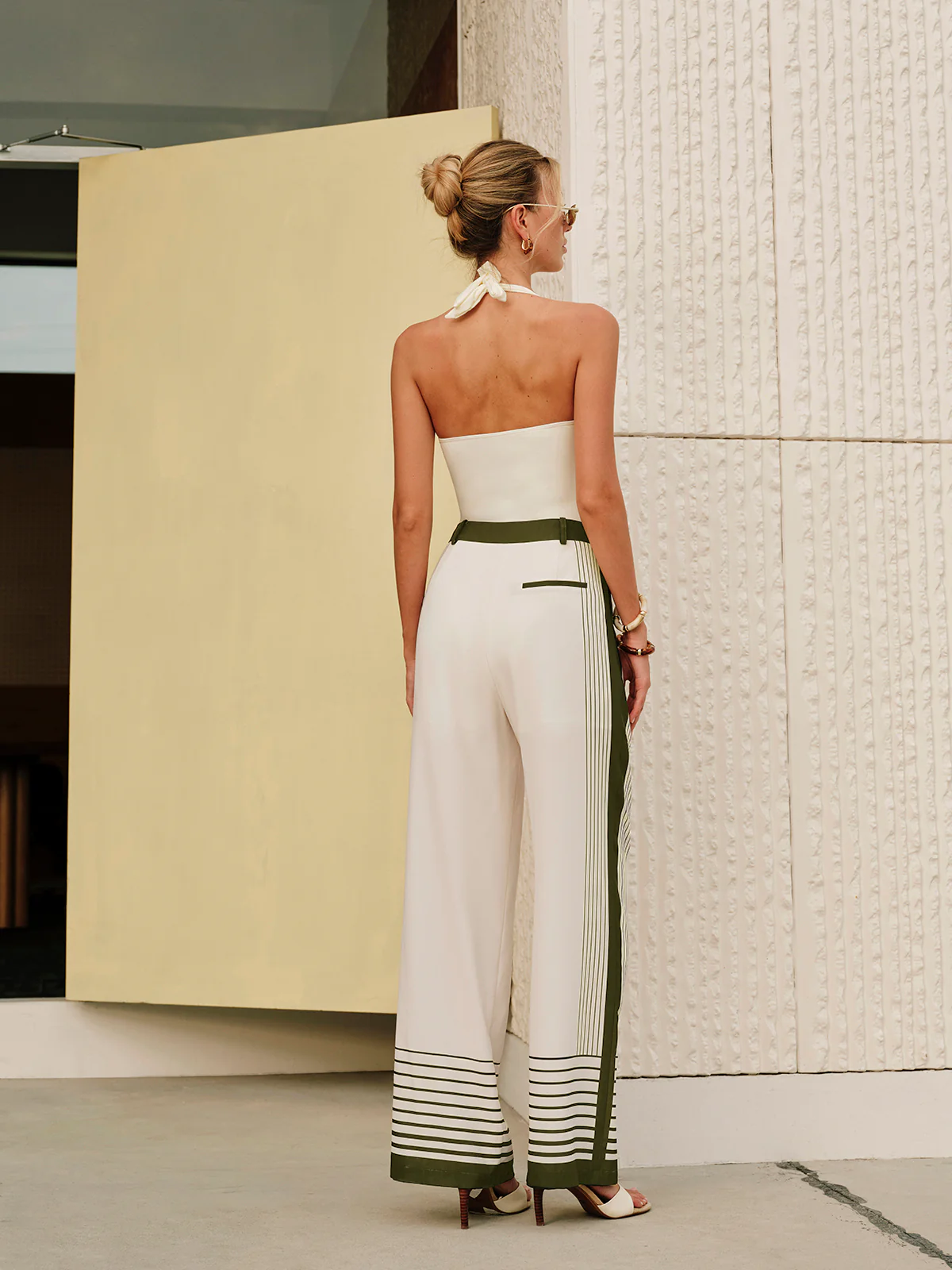 Striped Print Zipper Mid-Waist Pants - Image 4