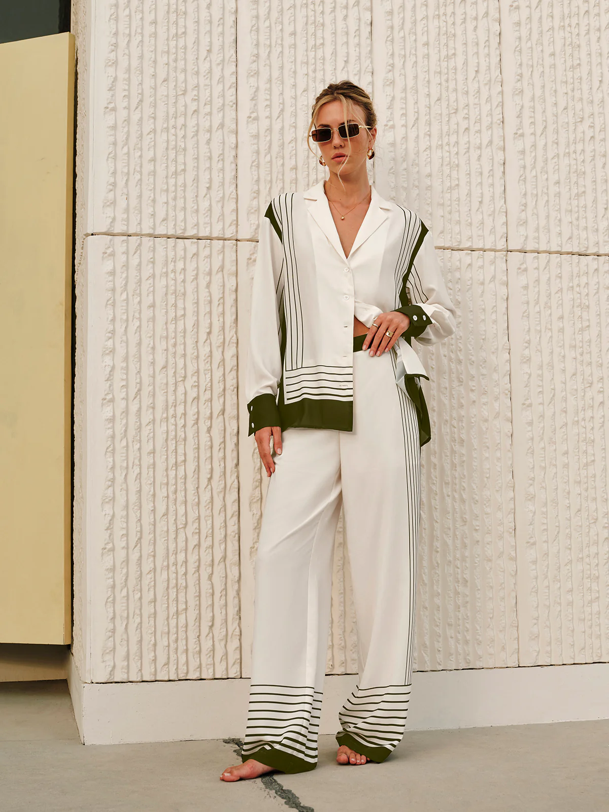 Striped Print Zipper Mid-Waist Pants - Image 6