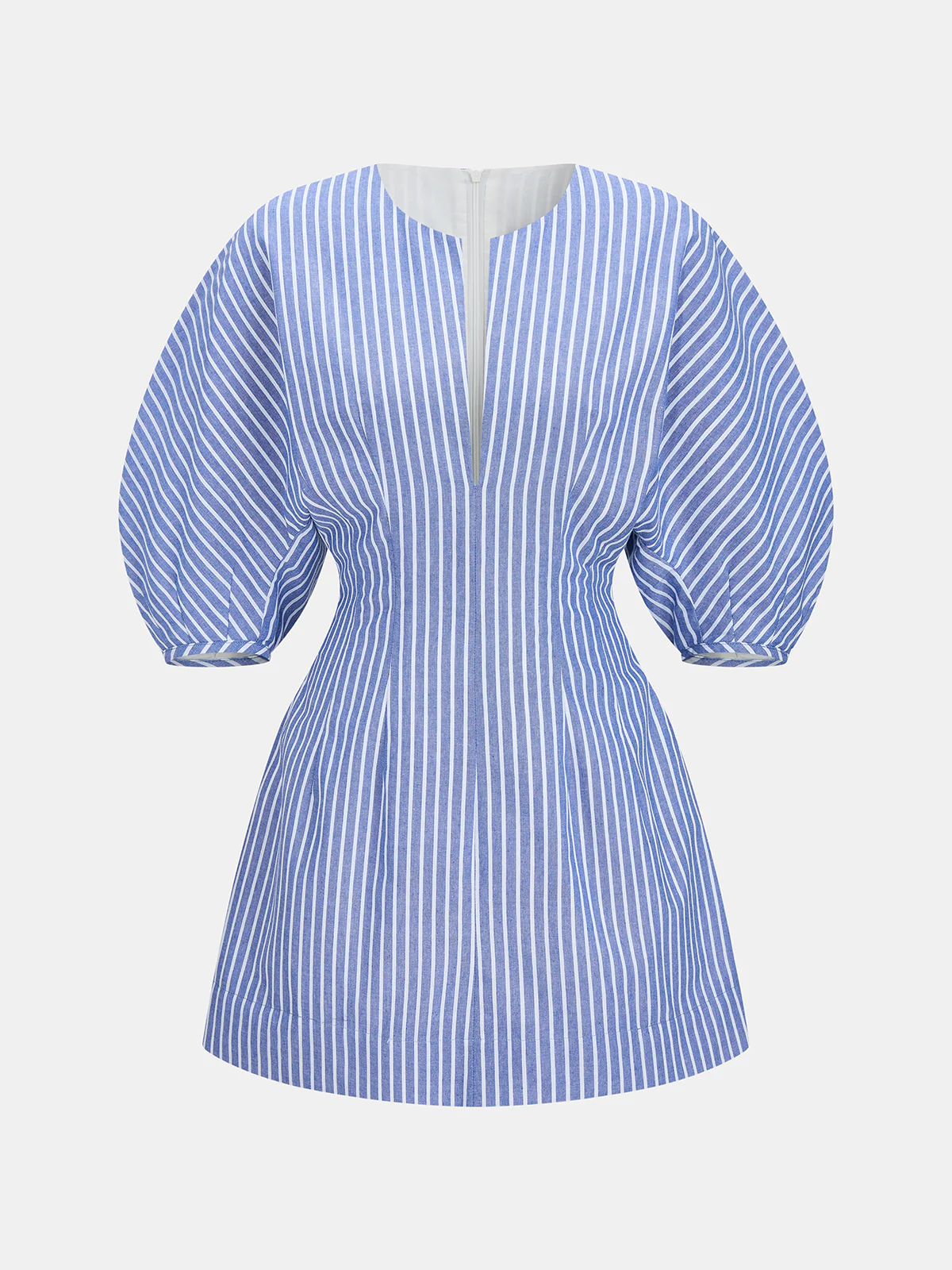 Striped Puff Sleeve Cotton Linen Mini Dress - Image 2