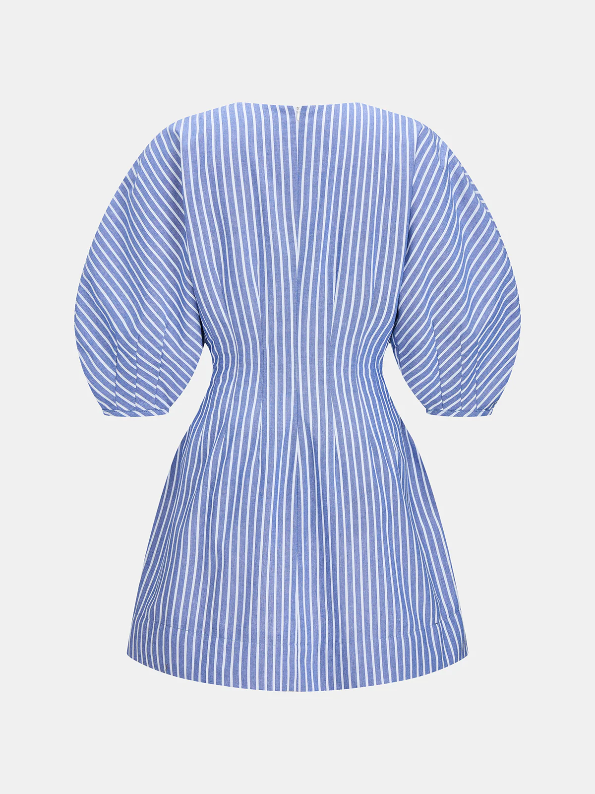 Striped Puff Sleeve Cotton Linen Mini Dress - Image 3