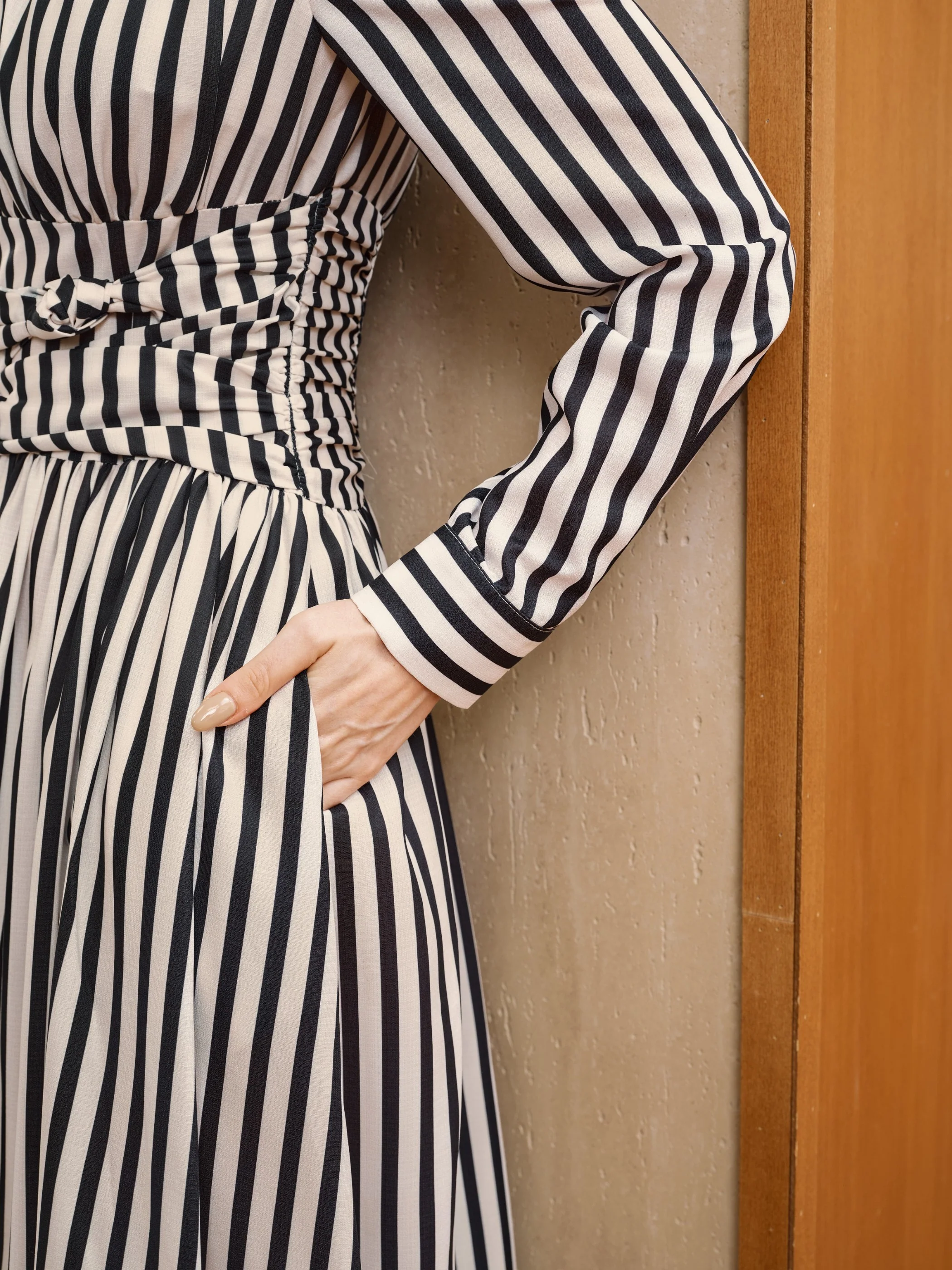 Striped Ruched Long Sleeve Maxi Dress - Image 4