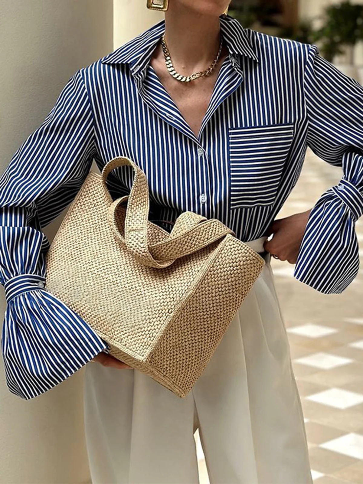 Striped Ruffle-Sleeve Polo Shirt - Image 5