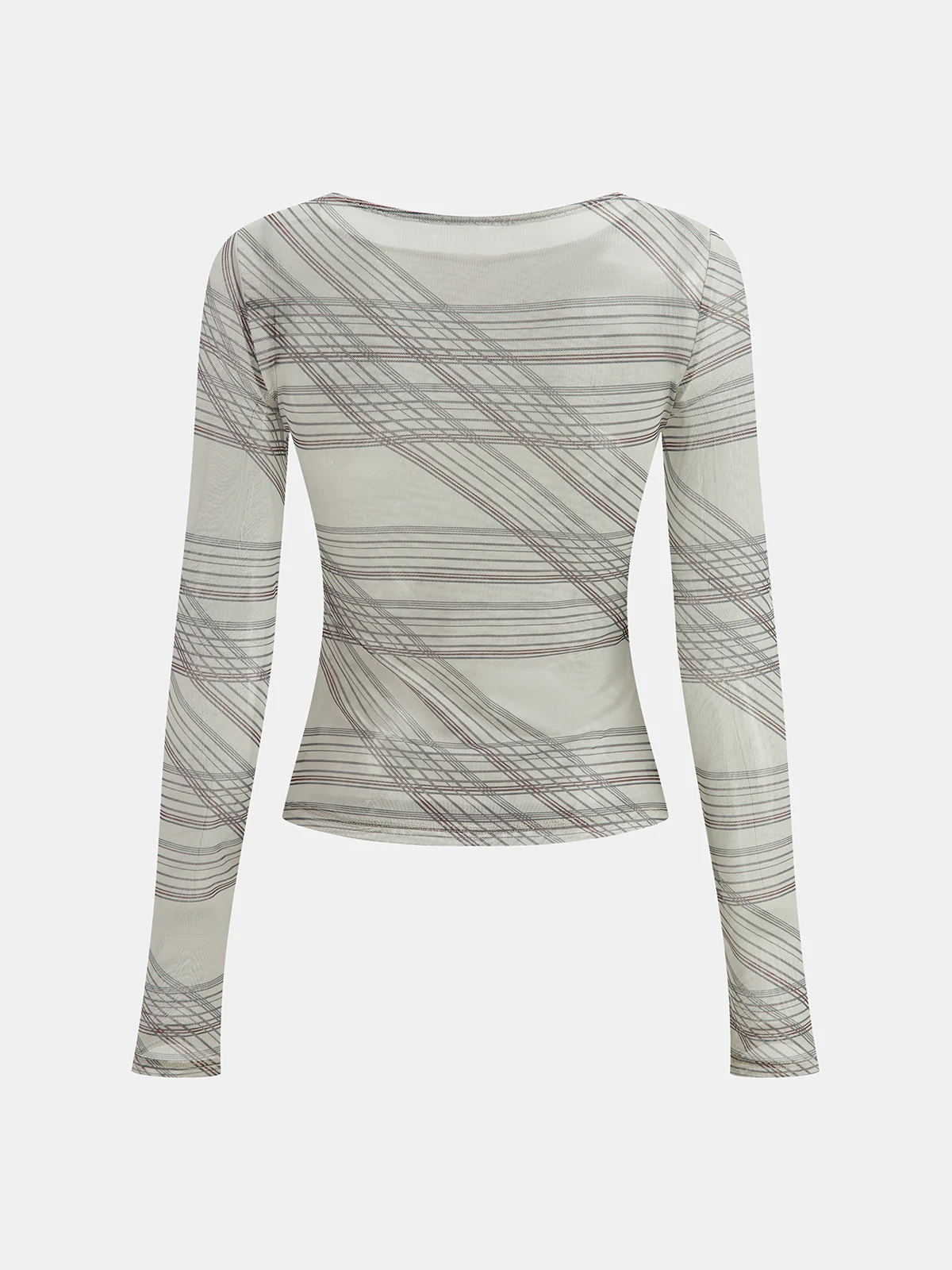 Striped Semi-Sheer Long Sleeve Blouse - Image 2