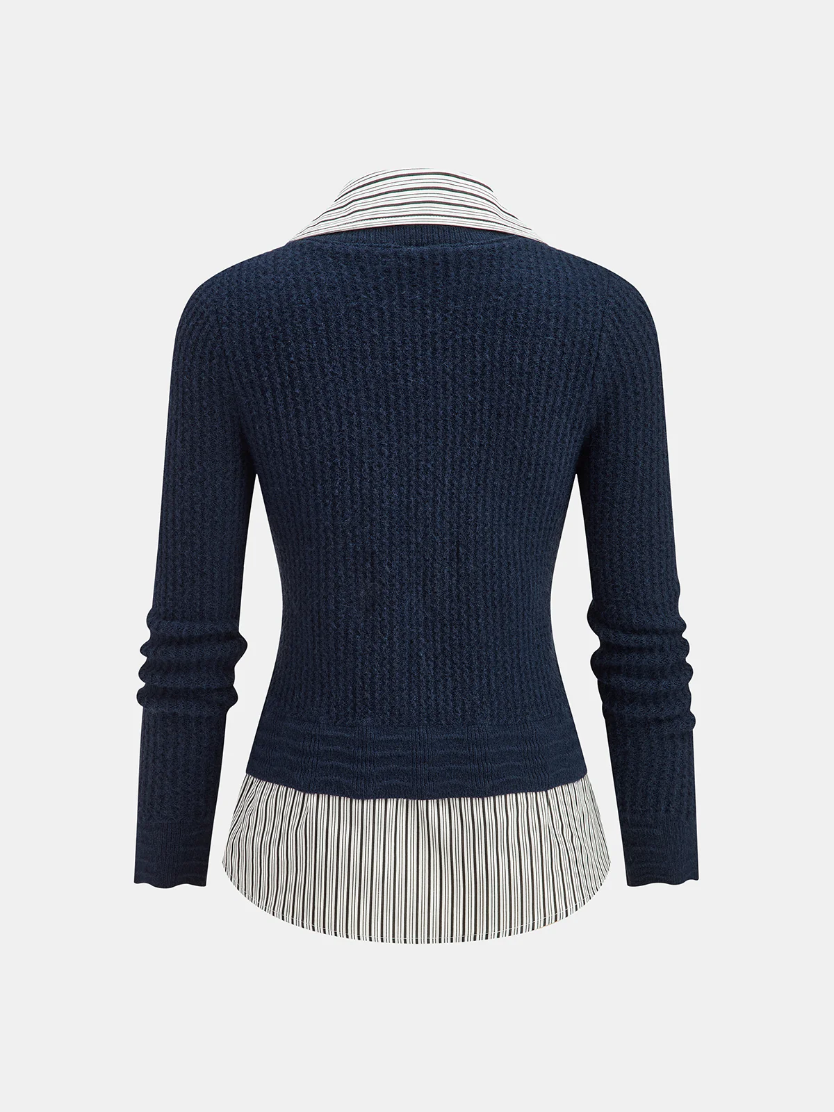 Striped Shirt Panel Button-Front Cardigan - Image 2