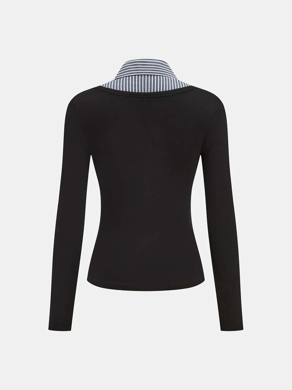 Striped Shirt Panel Long-Sleeve Knit Top - Image 5